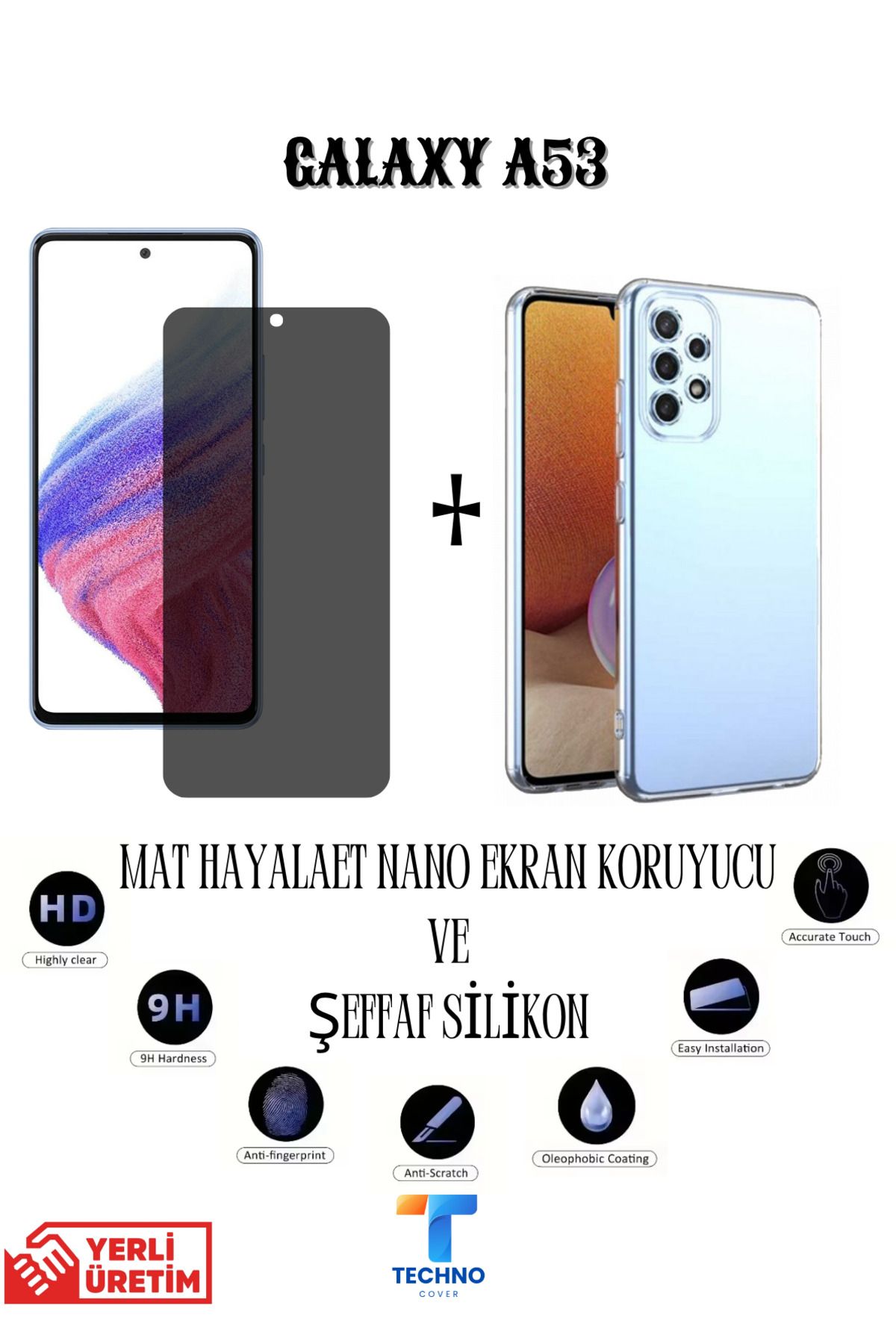 foxpower Samsung A53 Mat Hayalet Nano Ekran Koruyucu vemŞeffaf Kılıf 2li Avantajlı Paket