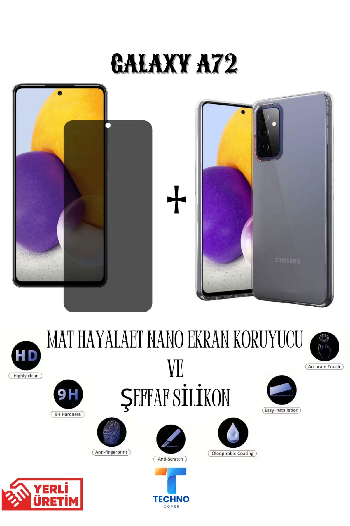 foxpower Samsung A72 Mat Hayalet Nano Ekran Koruyucu vemŞeffaf Kılıf 2li Avantajlı Paket
