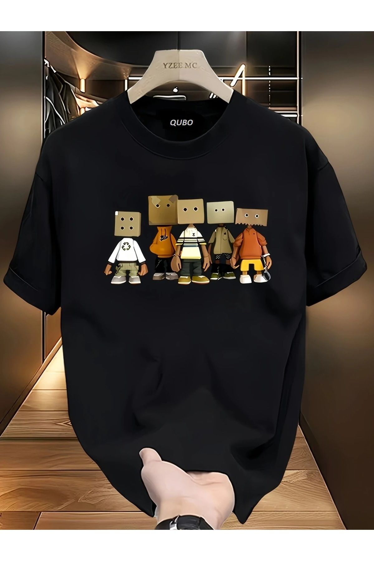 qubo sportswear & company qubo Unisex Oversize Baskılı Pamuklu Bisiklet Yaka Kısa Kollu SİYAH T-shirt