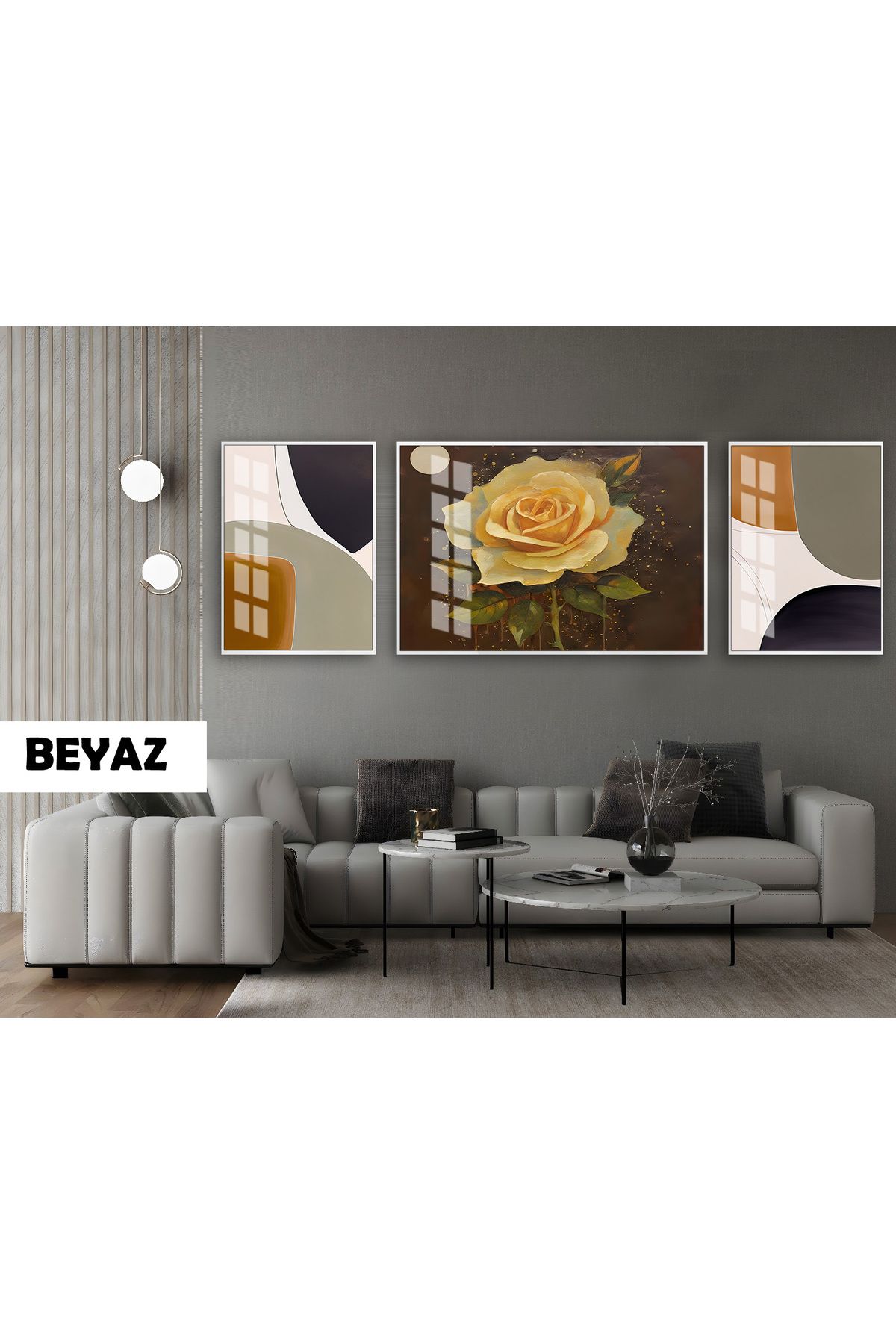 Harikabirev HARİKABİREV|(ABSTRACT) GÜL SOYUT MODEL |ÇERÇEVELİ TEMPERLİ CAM TABLO 3LÜ YATAY