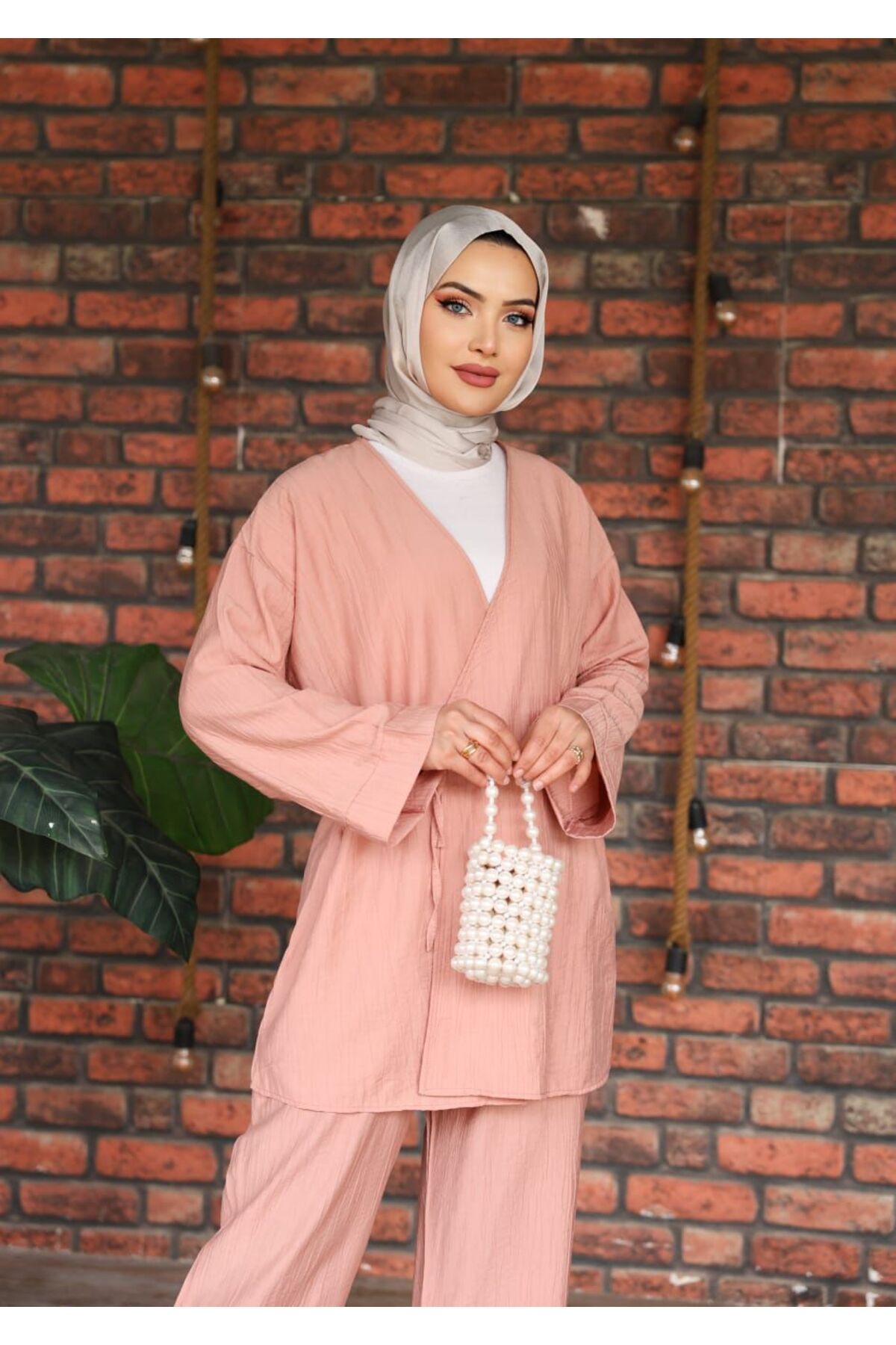 Butik YANDAN BAĞLAMALI KİMONO ÇİLEK KUMAŞ TAKIM