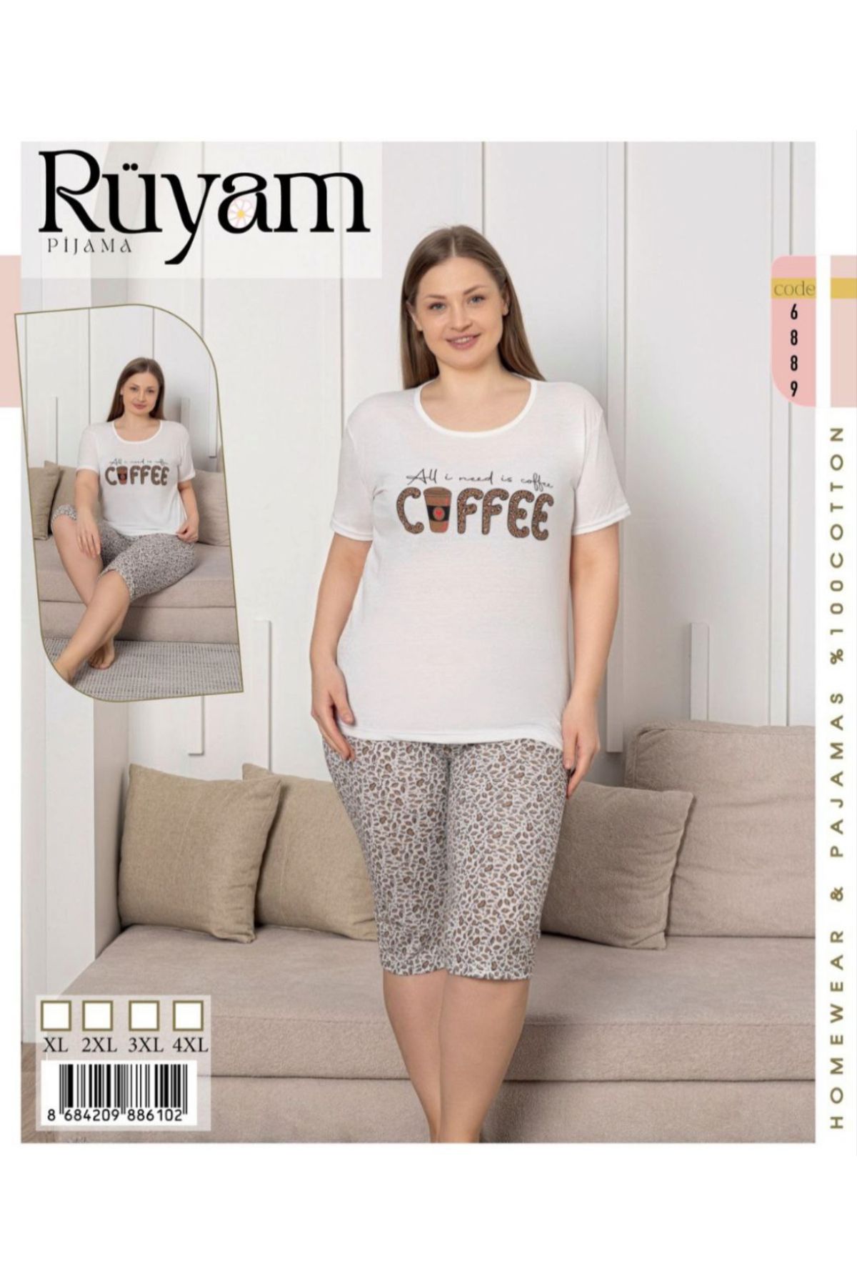 Rüyam Kaprili Büyük Beden Kadın Pijama Takımı