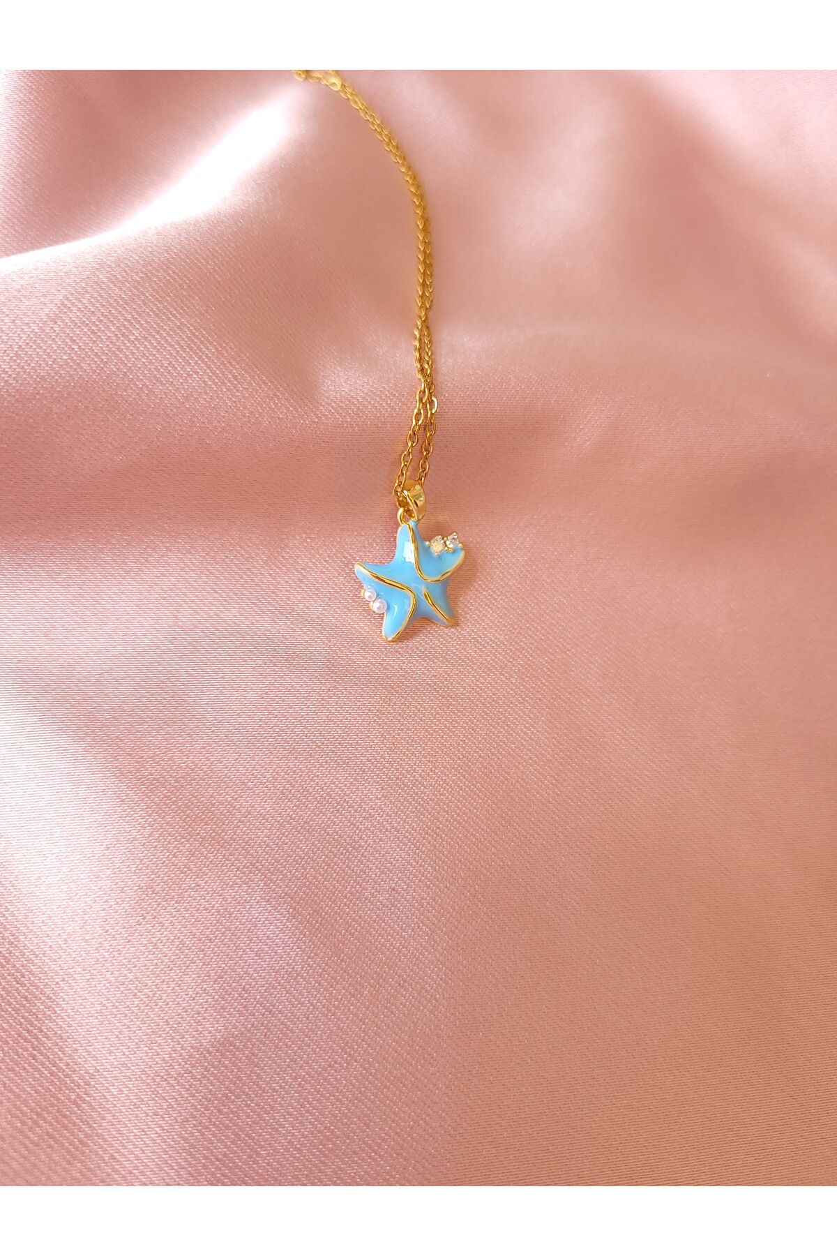 Jewerly Star Of The Sea Mavi Deniz Yıldızı Taşlı Paslanmaz Çelik Kolye