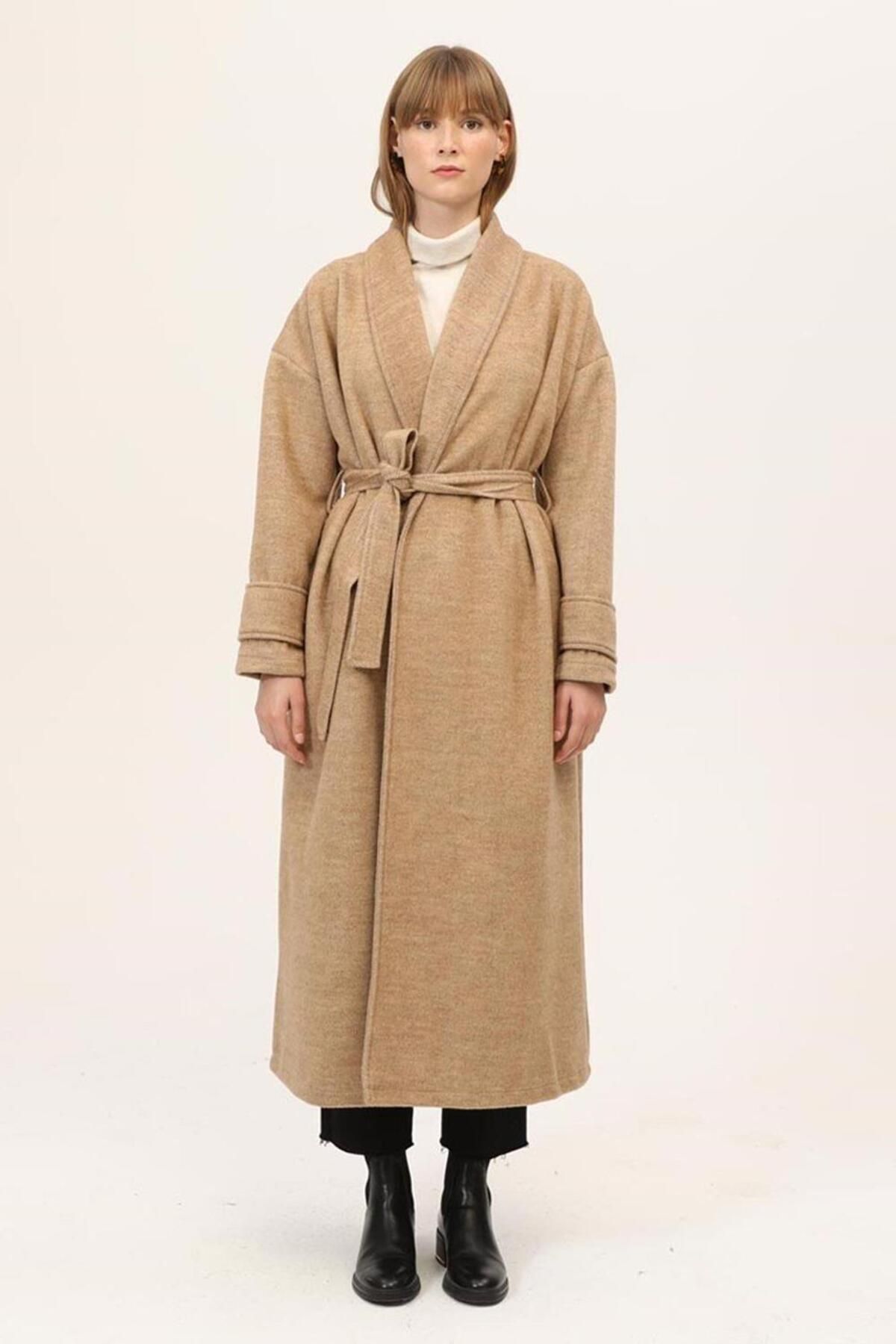 ALYOSHA FASHION Şal Yaka Kaban Camel