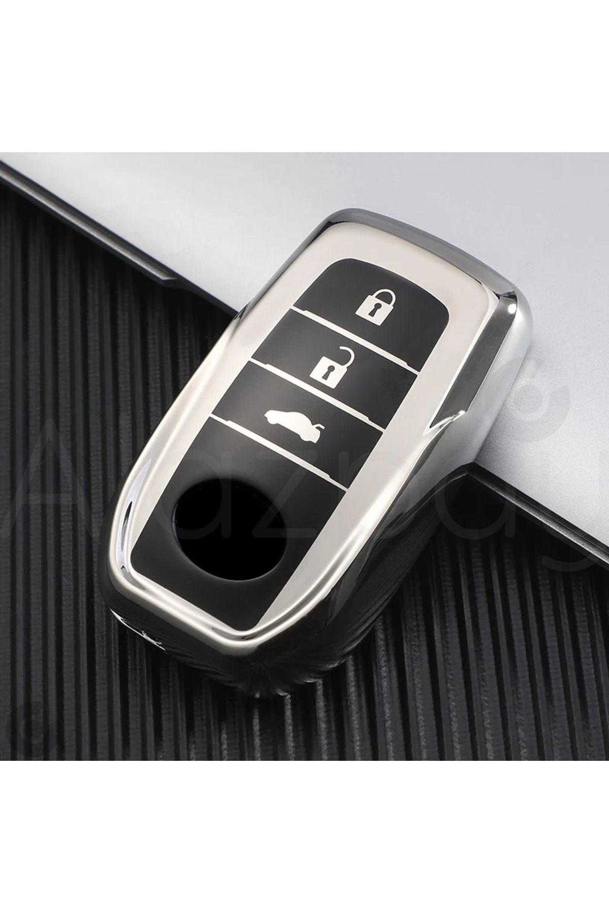 Alazpay Toyota Corolla Cross Yaris Cross CH-R Prius Rav4 Camry Prado Parlak TPU Anahtar Kılıfı (Gümüş)