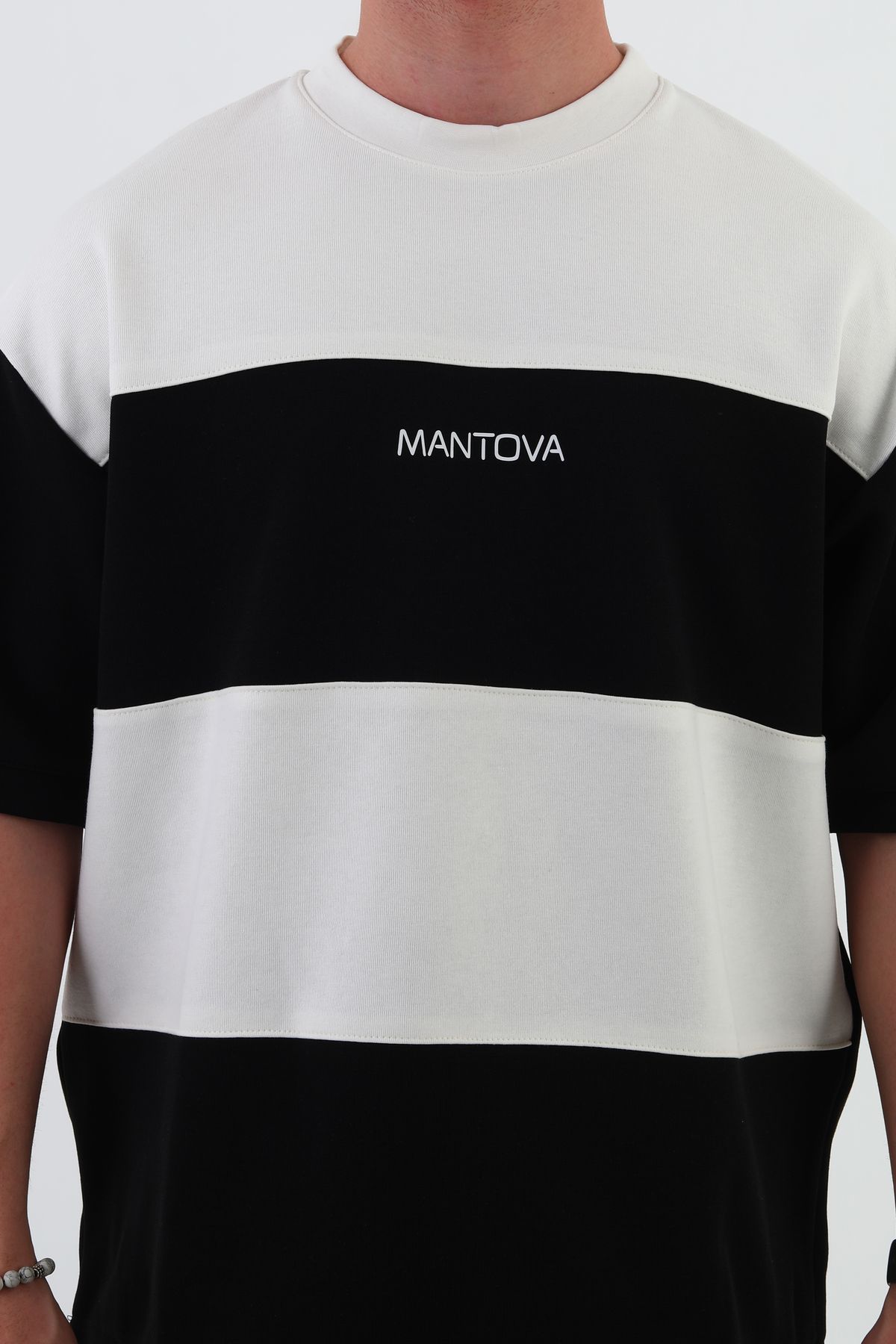 mantova Skyline Oversize Erkek T-shirt – Black & White