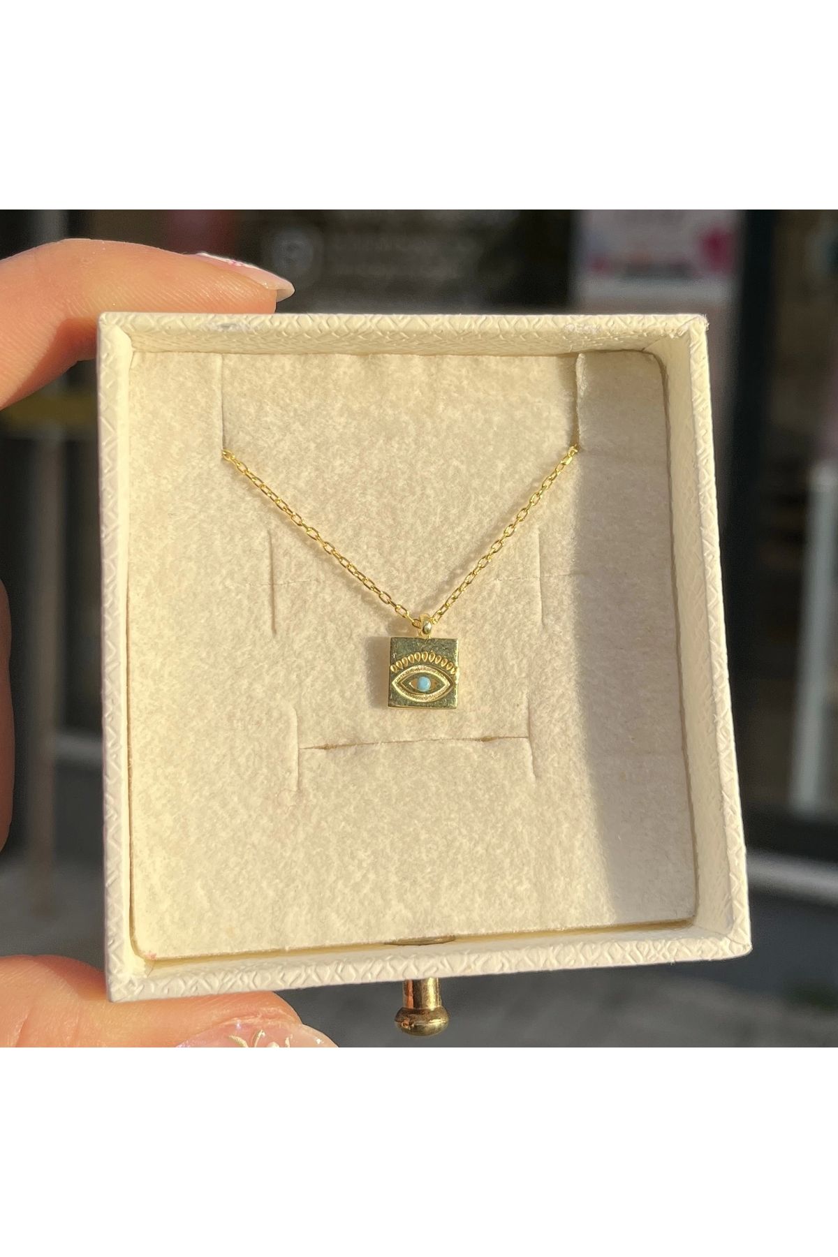 Vintagezegeni Minimal Kare Göz Kolye I 925 Gümüş