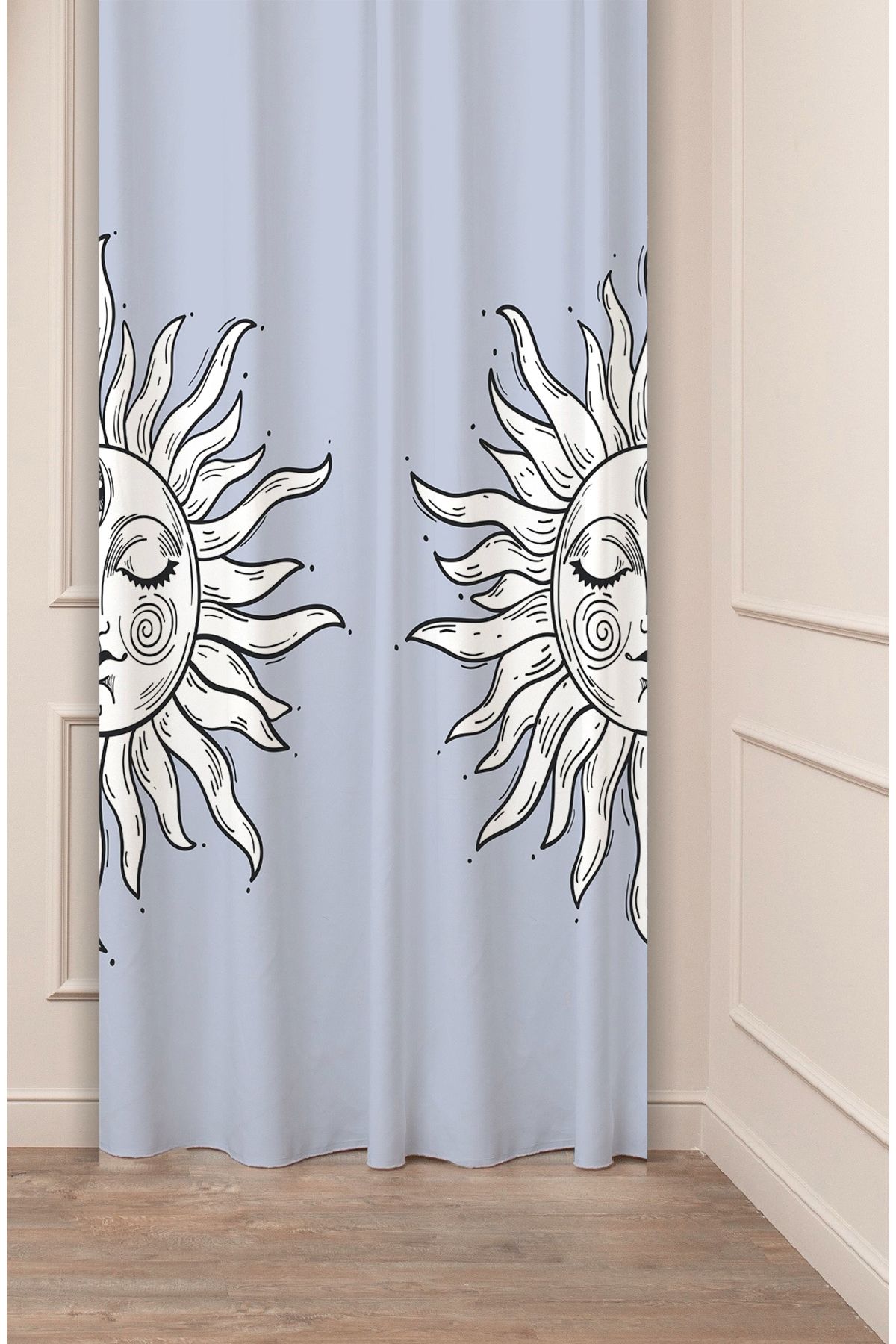 GREENDECOR Güneş Ay Yıldız Uzay Gezegen Astroloji Desenli Özel Tasarım Dijital Baskılı (Tek Kanat) Fon Perde
