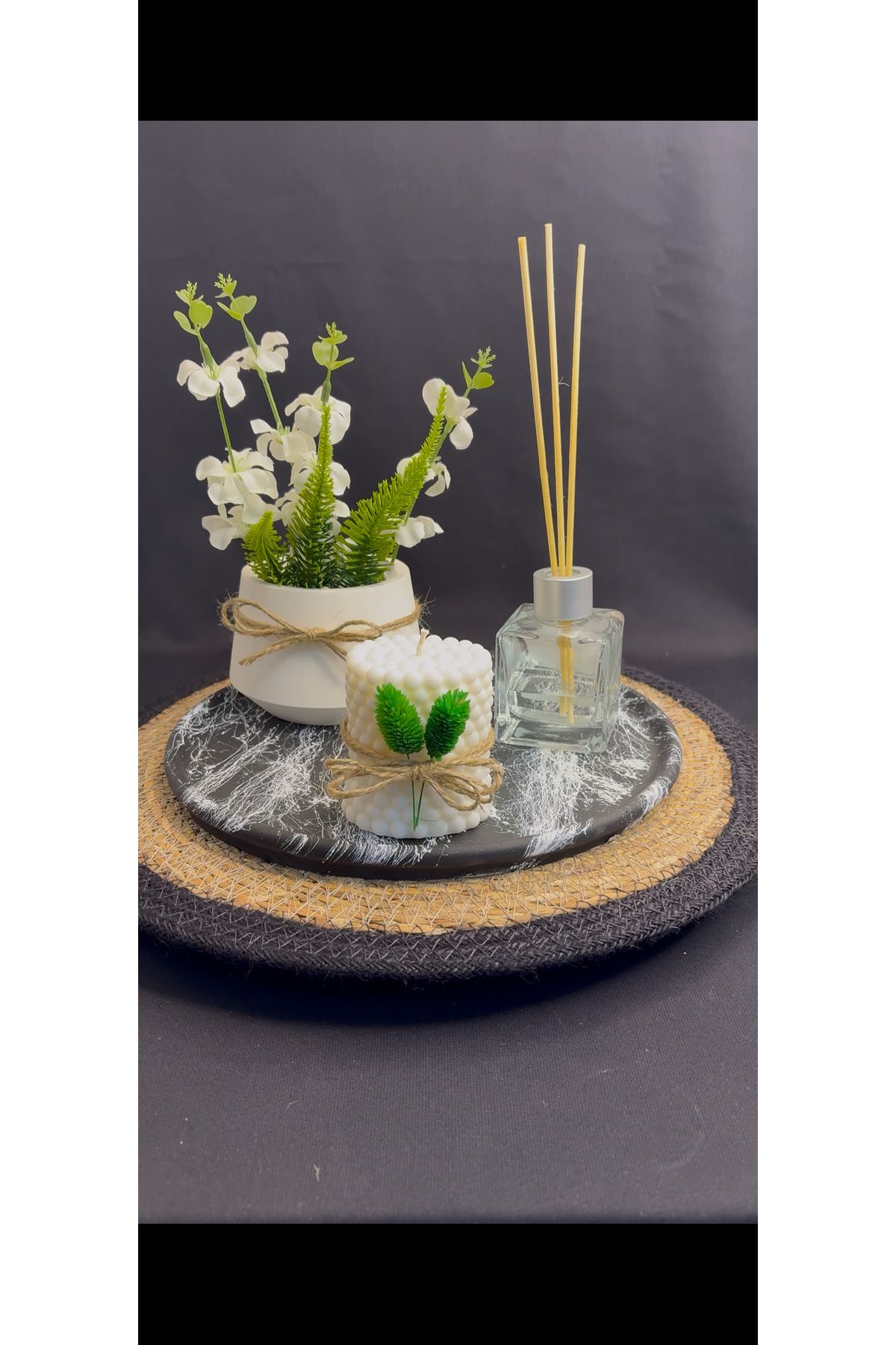 Home Dekoratif 3’lü Set Bubble Mum Vazo ve Tabak