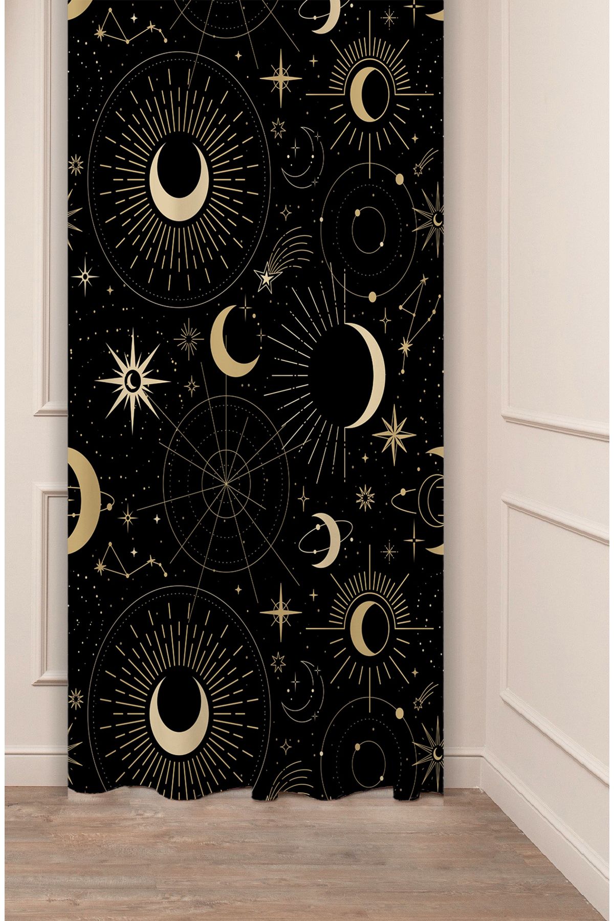 GREENDECOR Uzay Gezegen Astronot Yıldızlar Özel Tasarım Dijital Baskılı (Tek Kanat) Şık Modern Bohem Fon Perde
