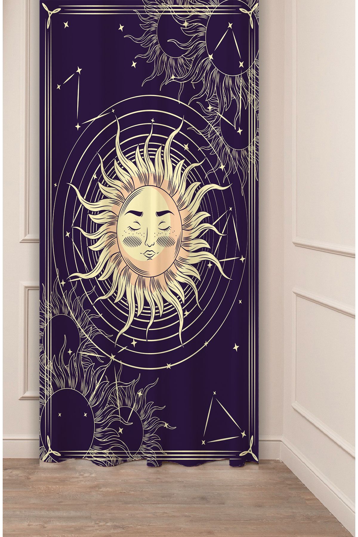 GREENDECOR Güneş Ay Yıldız Uzay Gezegen Astroloji Desenli Özel Tasarım Dijital Baskılı (Tek Kanat) Fon Perde