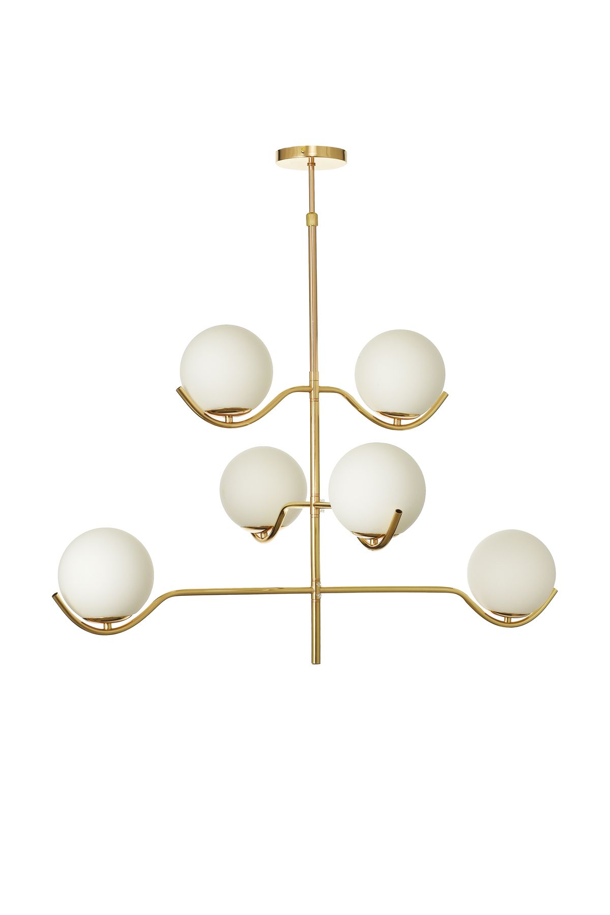 Avizemoda Ranya 6 lı Beyaz Camlı Salon Oturma Odası Modern Kollu Avize - (Gold Kaplama)