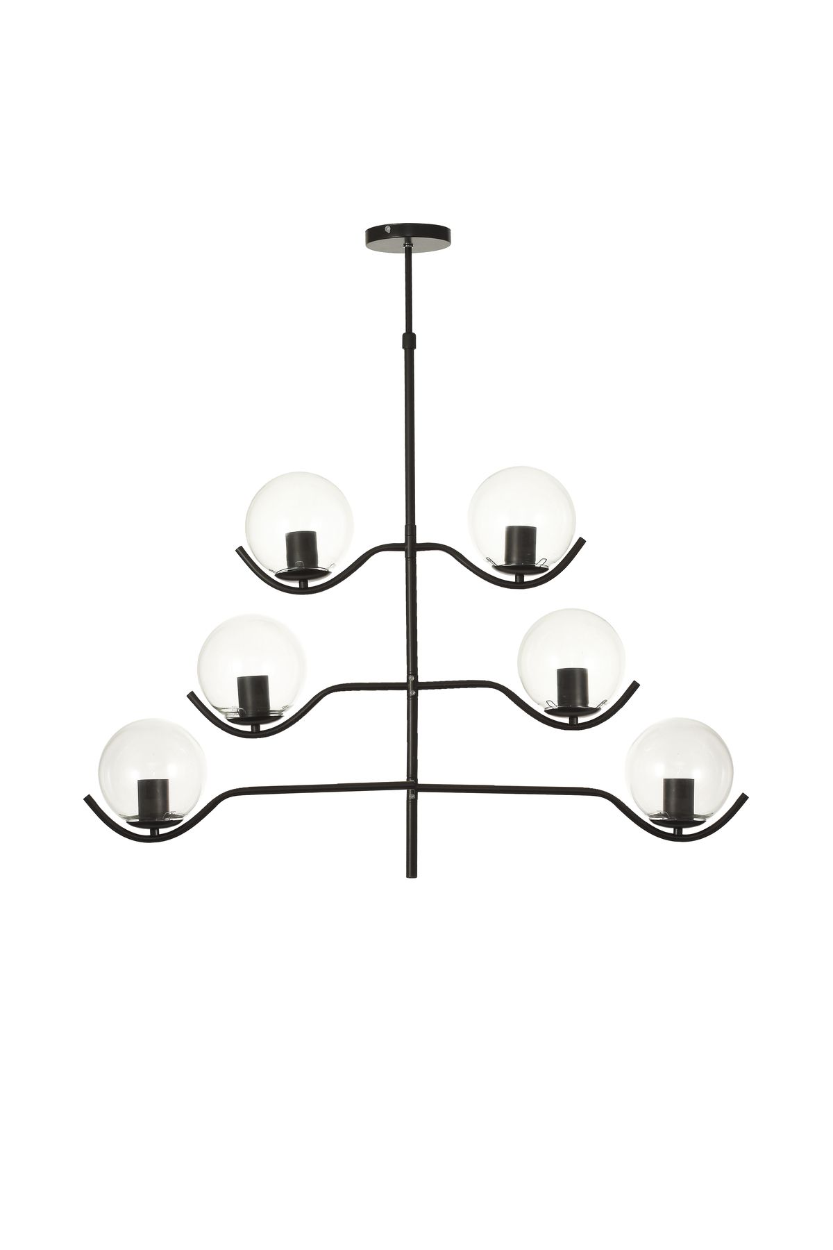 Avizemoda Ranya 6 lı Bal Camlı Salon Oturma Odası Modern Kollu Avize - (Siyah)
