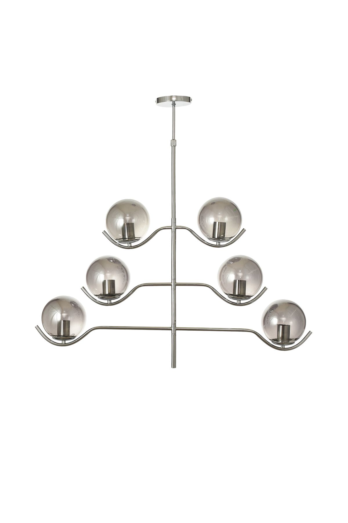 Avizemoda Ranya 6 lı Bal Camlı Salon Oturma Odası Modern Kollu Avize - (Krom Kaplama)