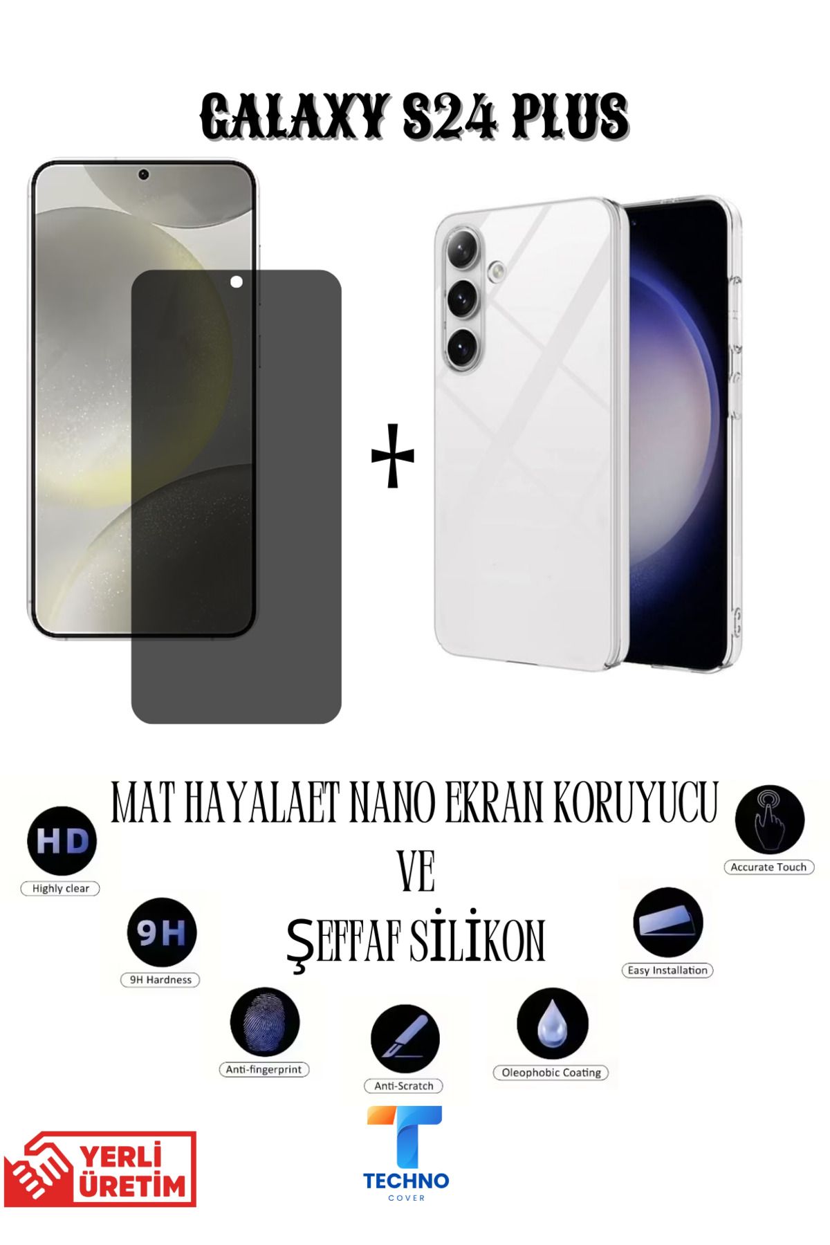 foxpower Samsung S24 Plus Mat Hayalet Nano Ekran Koruyucu ve Şeffaf Kılıf 2li Avantajlı Paket