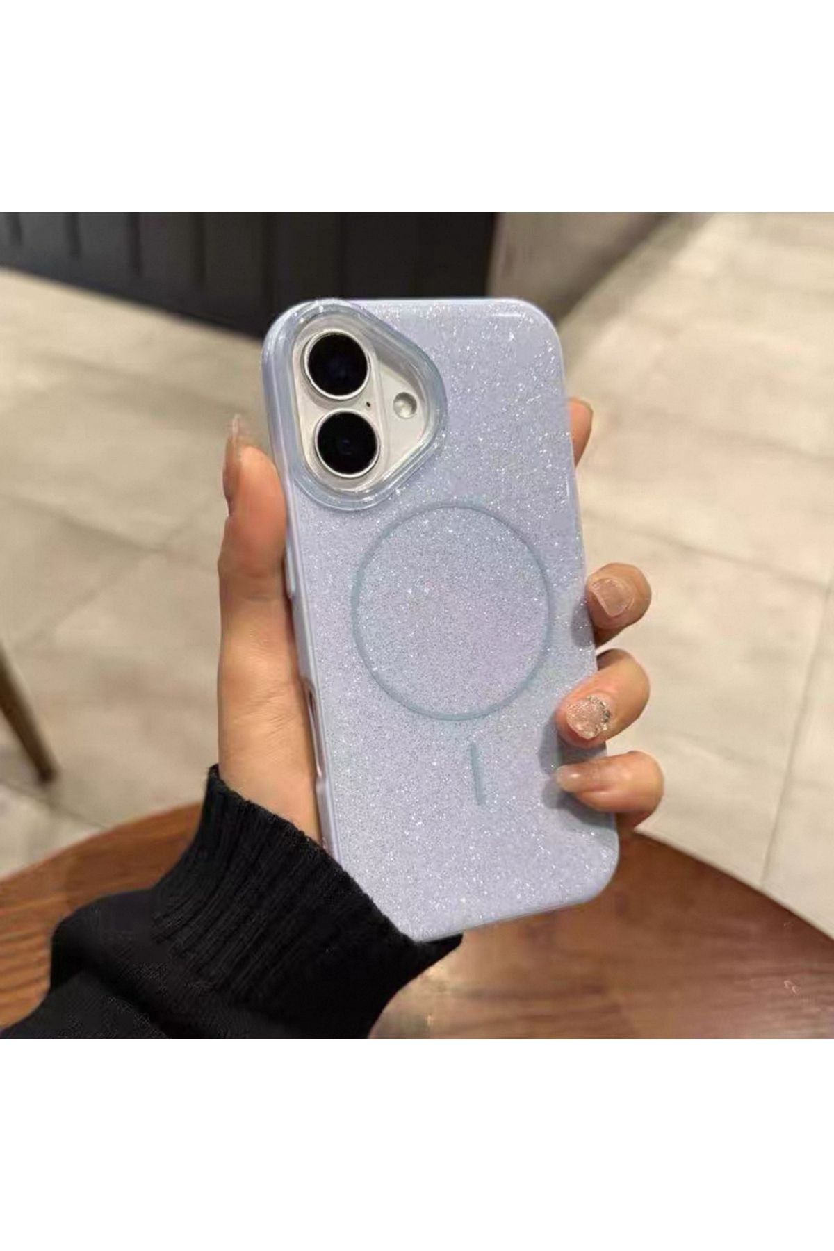 EDELFU iPhone 16 için Simli Silikon Yumuşak Kamera Çıkıntılı Parlak Gösterişli Magsafeli Koruyucu Kılıf