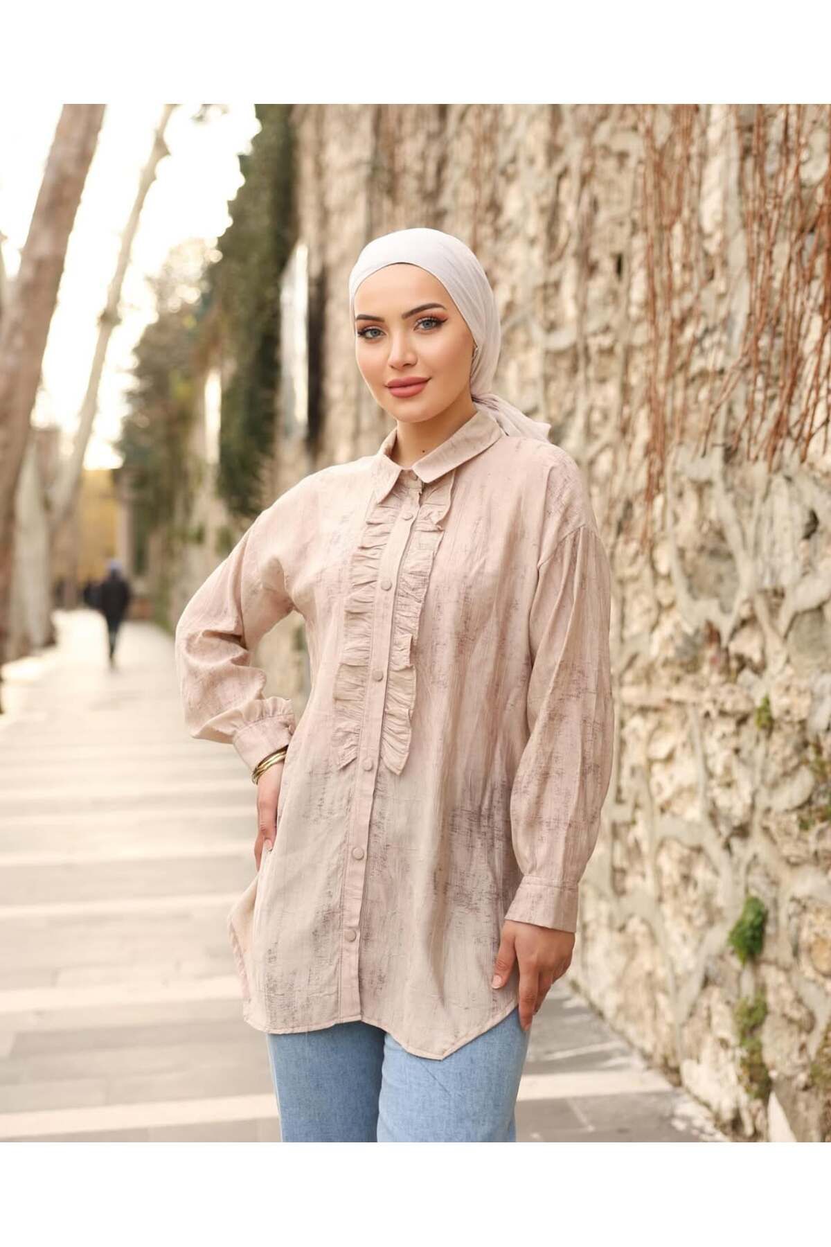 Butik OVERSİZE ÇİLEK KUMAŞ FIRFIRLI GÖMLEK