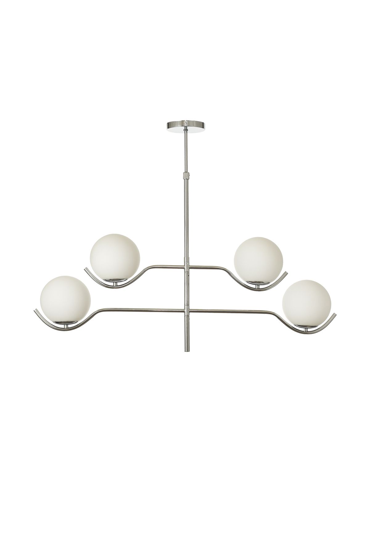 Avizemoda Ranya 4 lü Beyaz Camlı Salon Oturma Odası Modern Kollu Avize - (Krom Kaplama)