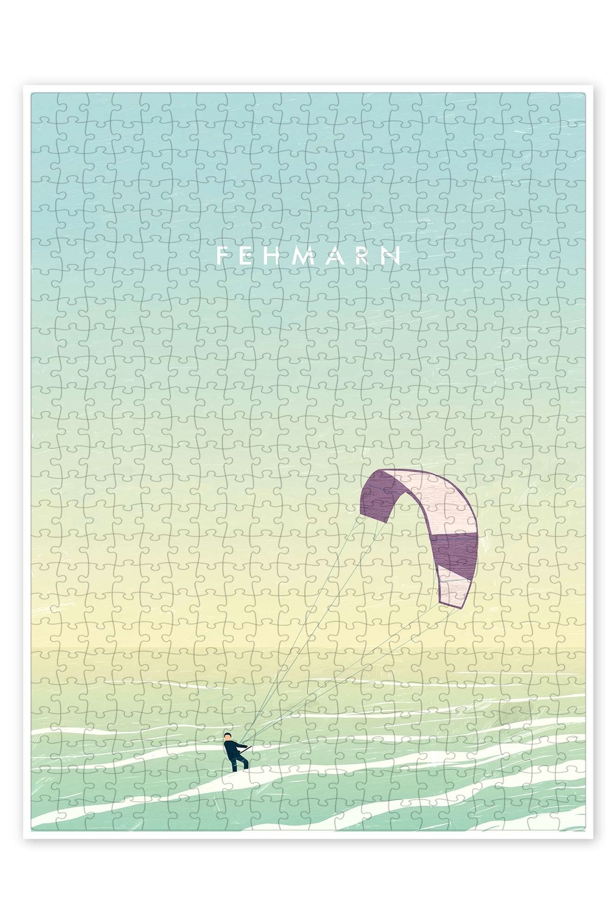 Jeronkarji Fehmarn illüstrasyonunda Kitesurfer 500 Parça Puzzle Yapboz Şehir Manzara Temalı Hobilik
