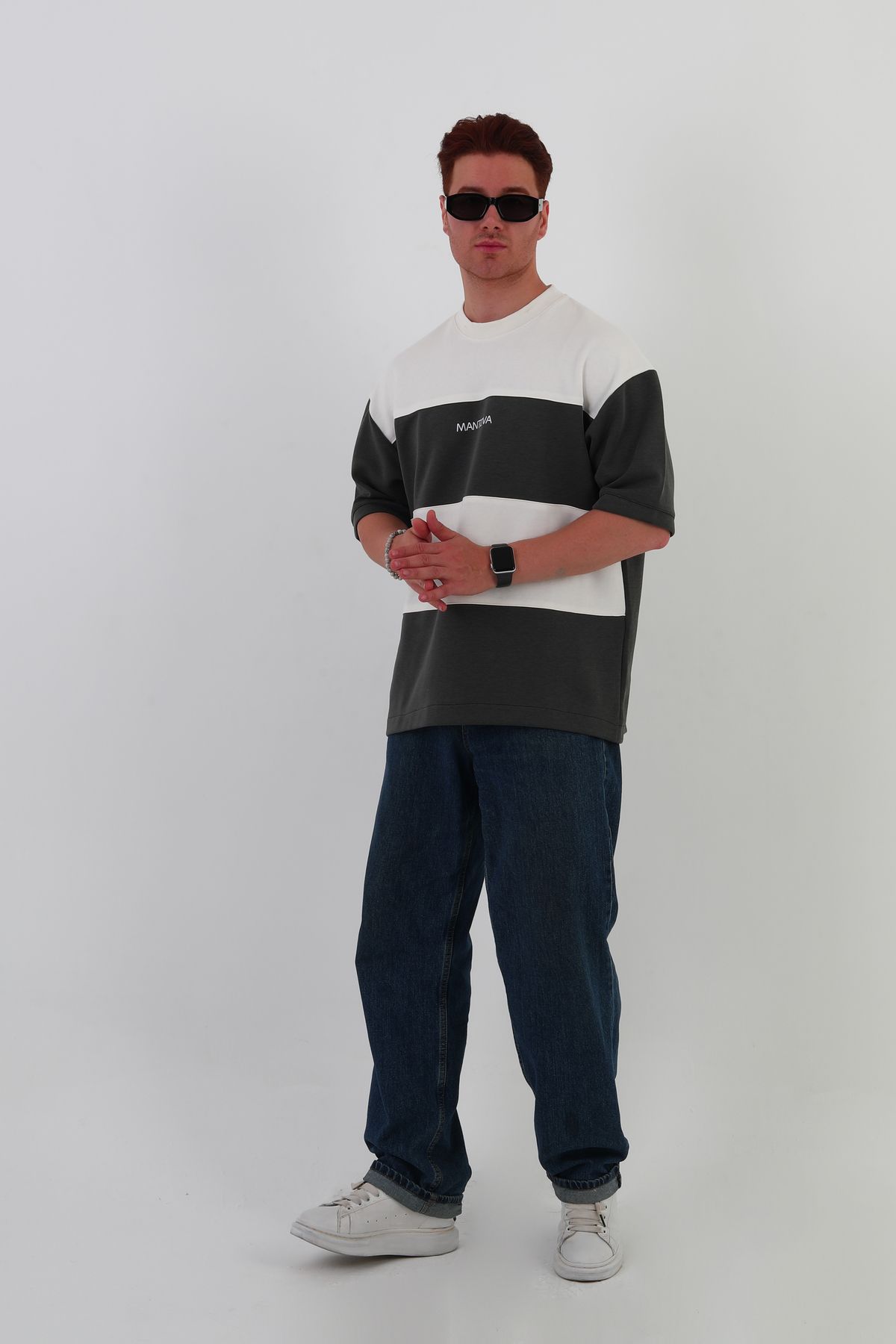 mantova Skyline Oversize Erkek T-shirt – Anthracite gray & White
