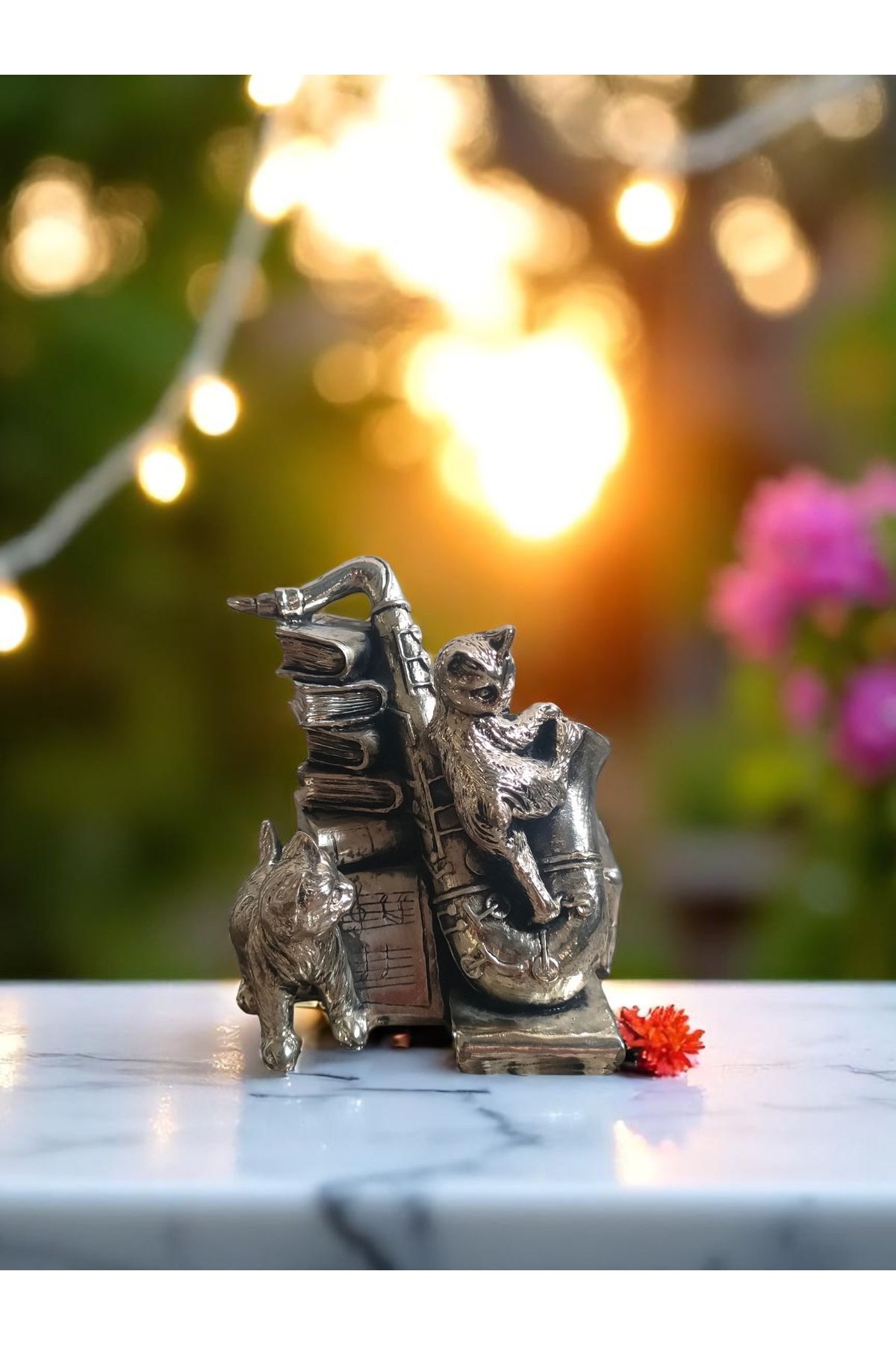 Land of Souvenir Gümüş Kaplama Kedi Dekoratif Obje ve Biblo