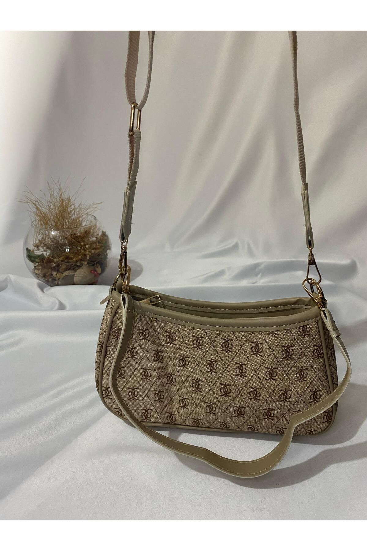 Liel Bags Krem Zincir Desenli Omuz ve El Çantası