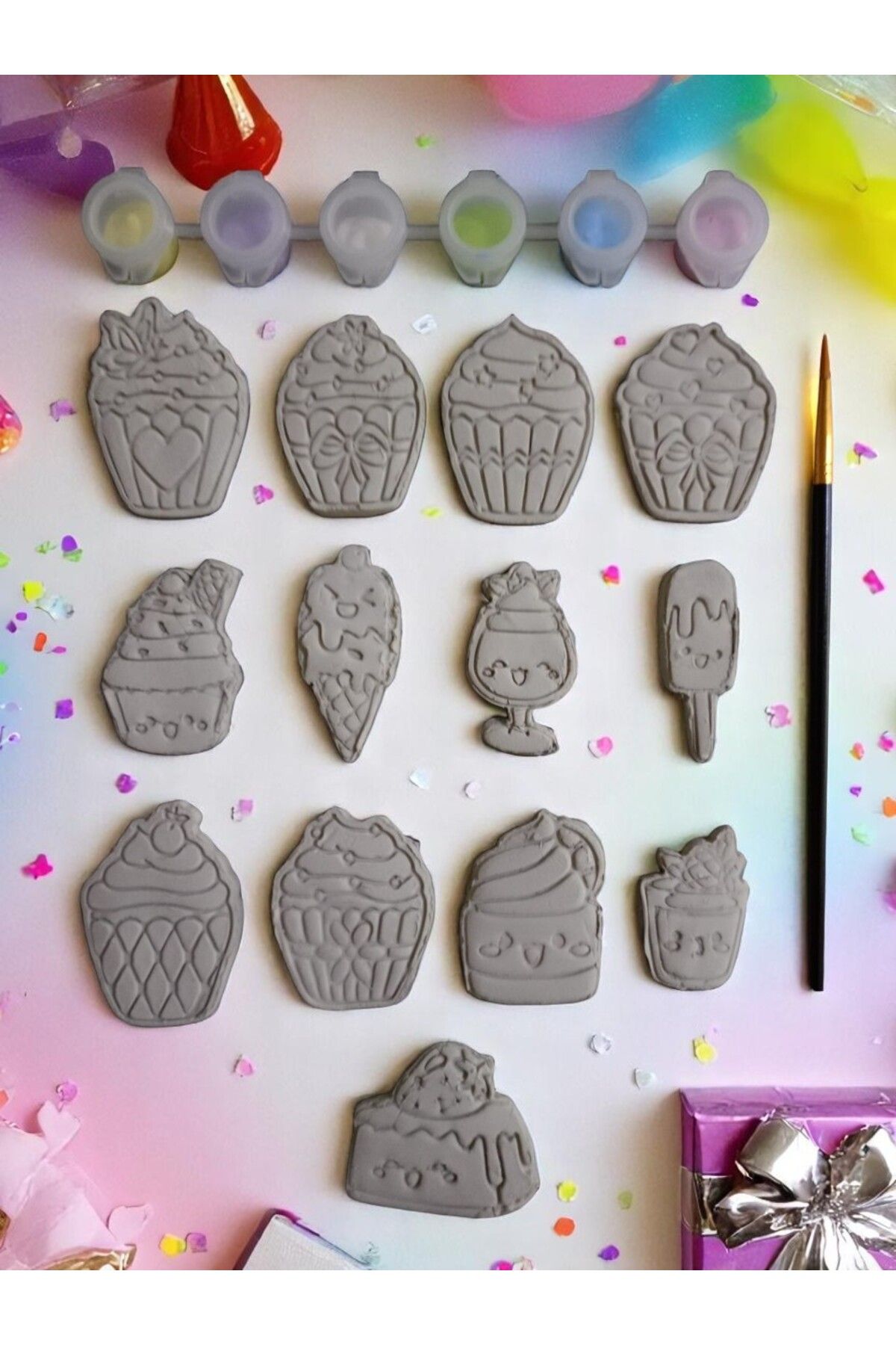 nihonwosekai Sevimli Pastel Renkler Cupcake Kil Taş Boyama Seti