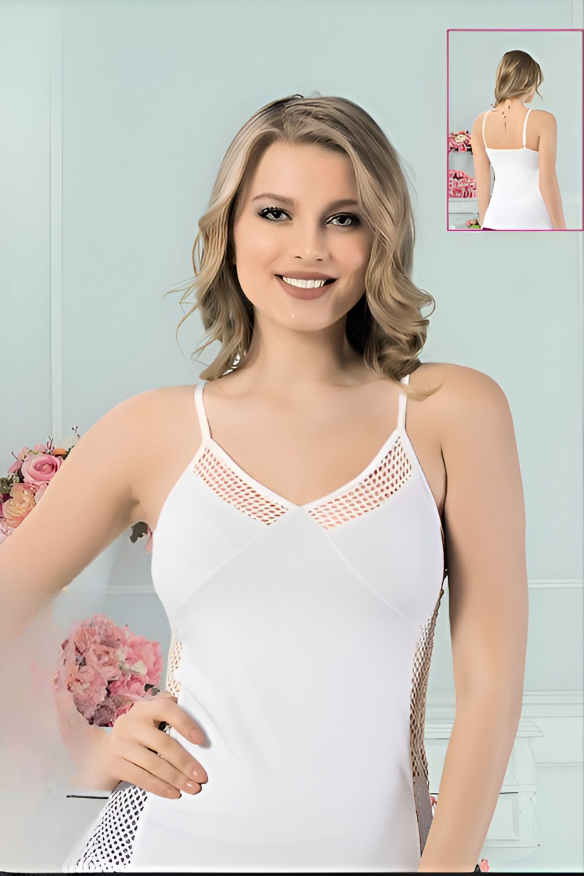 Altınay Kadın Yanlar Dantelli Askılı Atlet - %90 Pamuk (Lilitime)