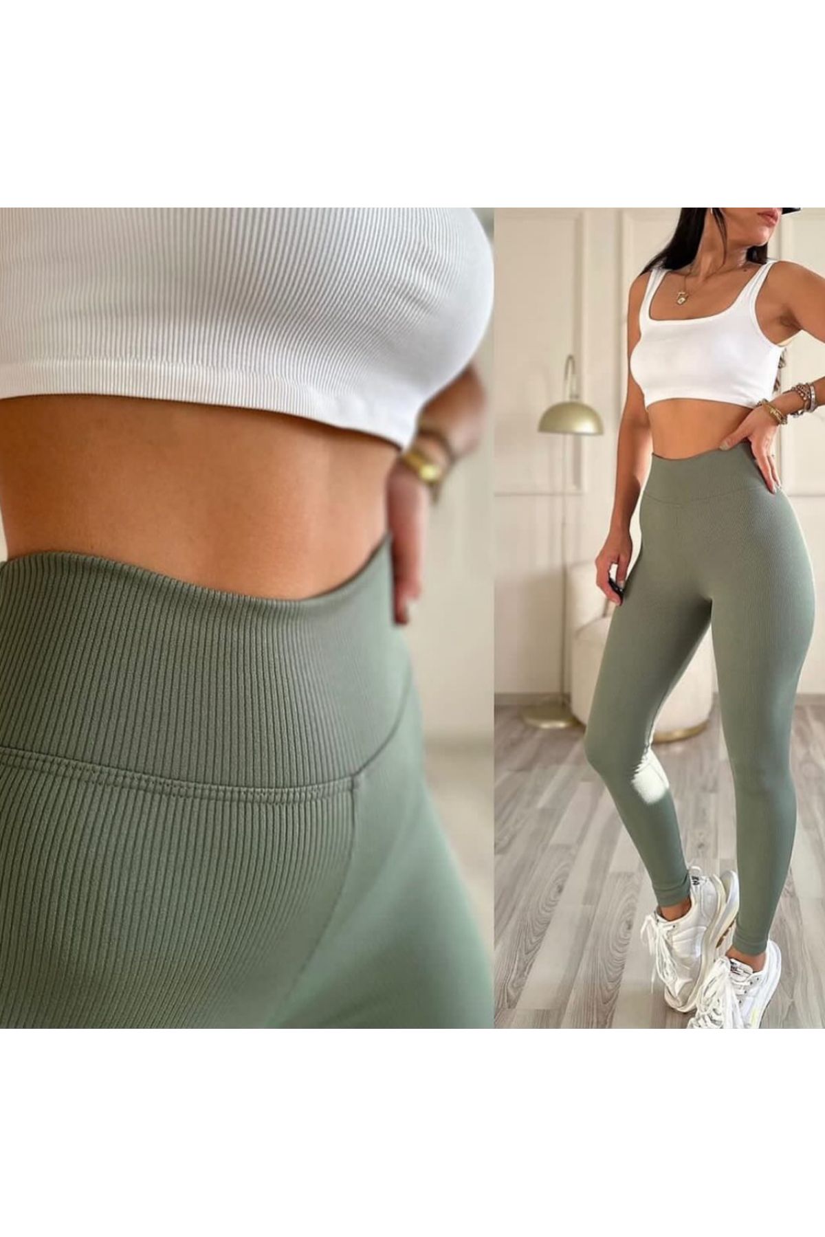 treeswoman PREMİUM YÜKSEL BEL HAKİ YEŞİL FİTİLLİ TAYT