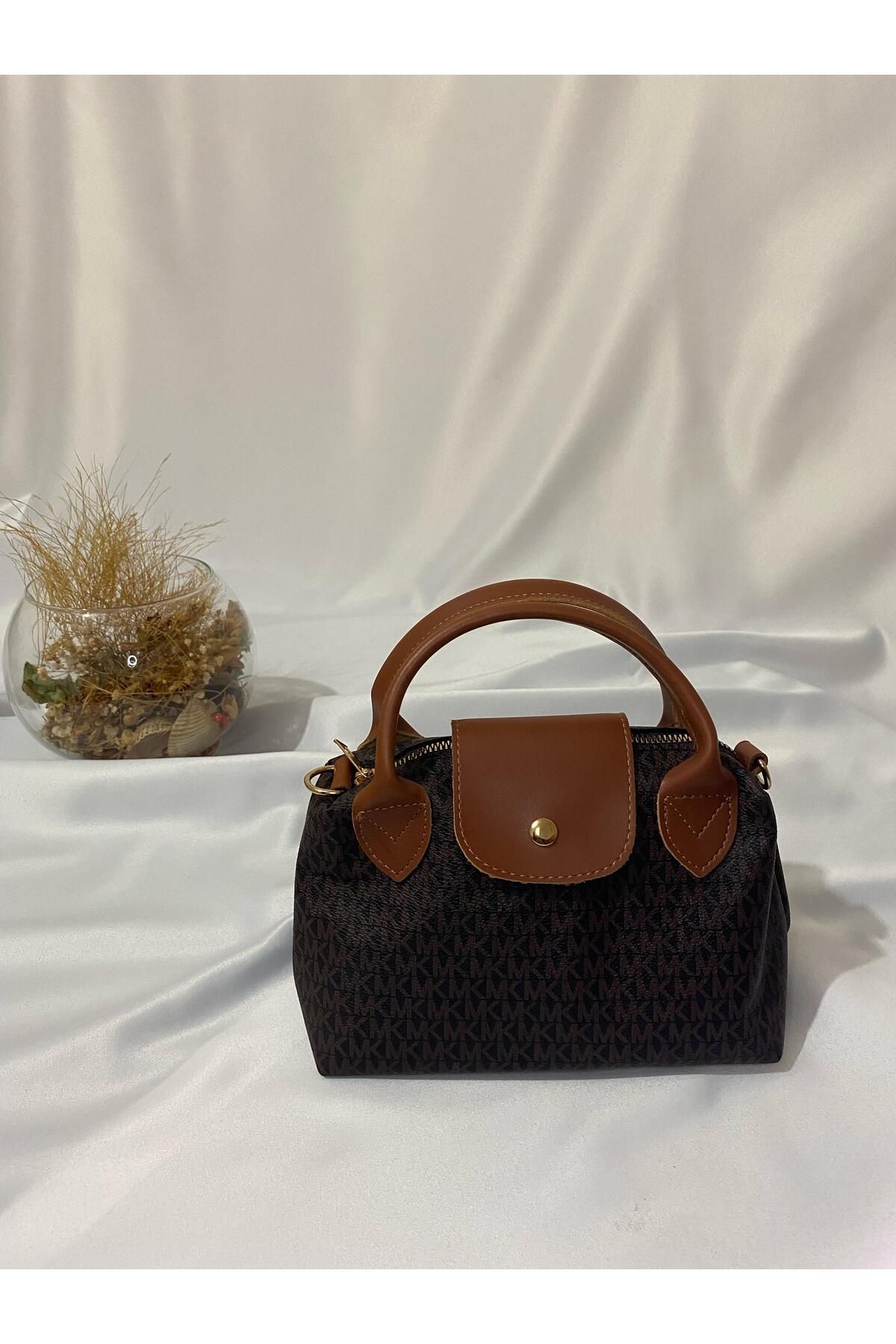 Liel Bags Harf Desenli Kahverengi Mini El ve Omuz Çantası