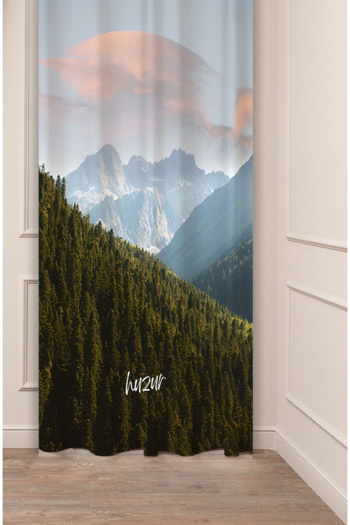 GREENDECOR Huzur Dağ Manzara Ağaç Bohem Desenli Özel Tasarım Dijital Baskılı (Tek Kanat) Modern Şık Fon Perde
