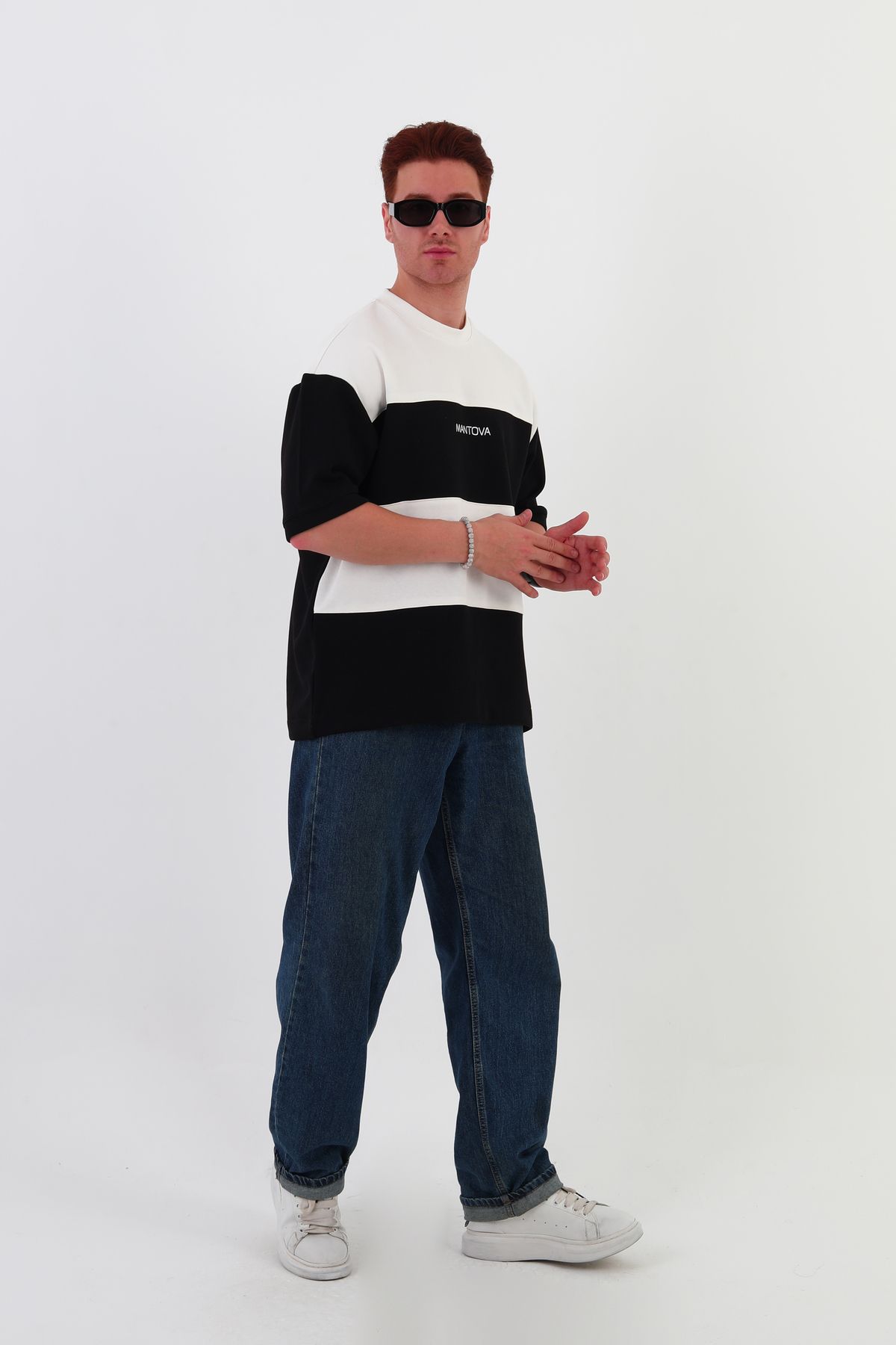mantova Skyline Oversize Erkek T-shirt – Black & White