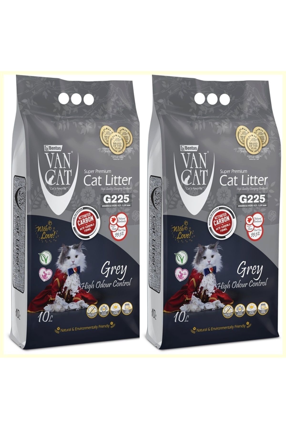 Vancat Grey Aktif Karbonlu Topaklaşan Kedi Kumu 10l (8,5 KG) | Süper Koku Kontrolü * 2 Adet