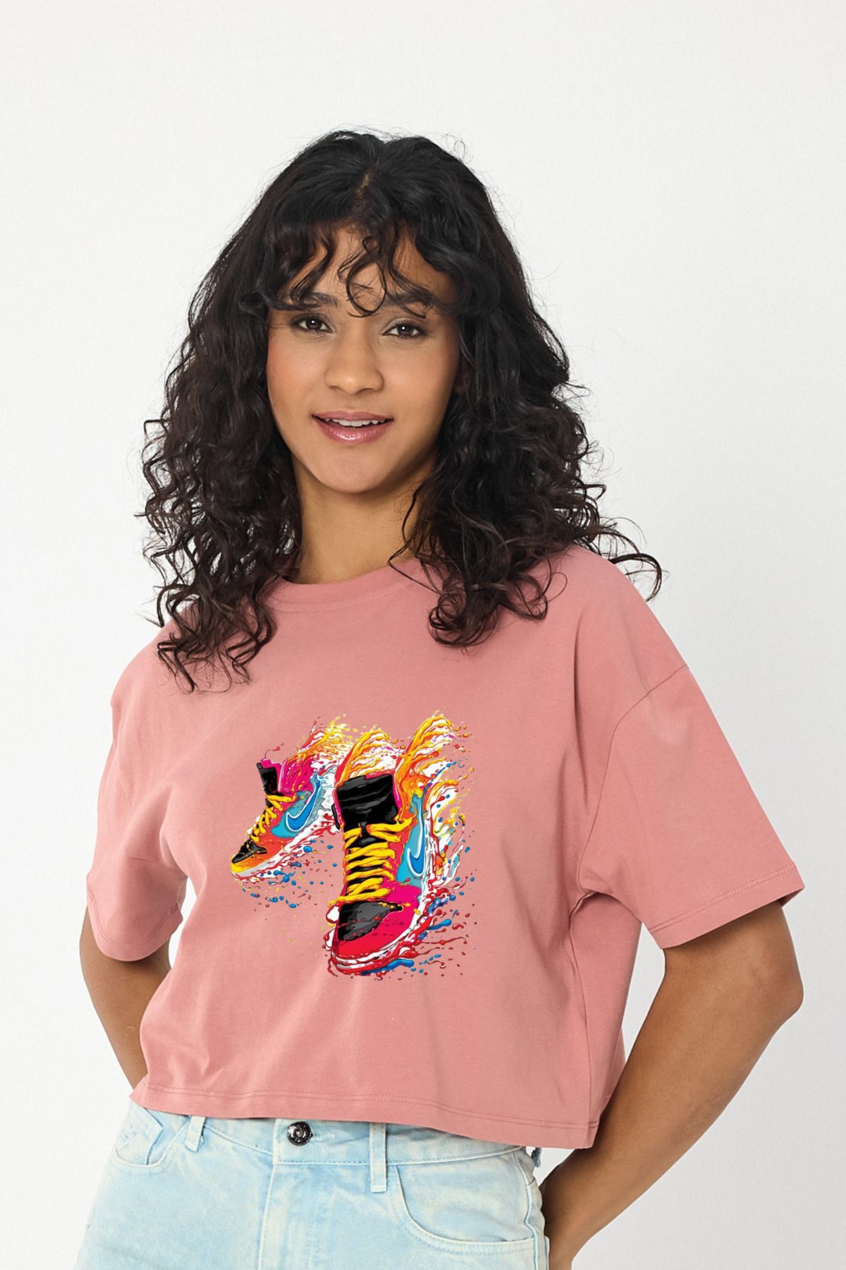 Windy Island Kadın Bisiklet Yaka Sneaker Baskılı Crop T-shirt