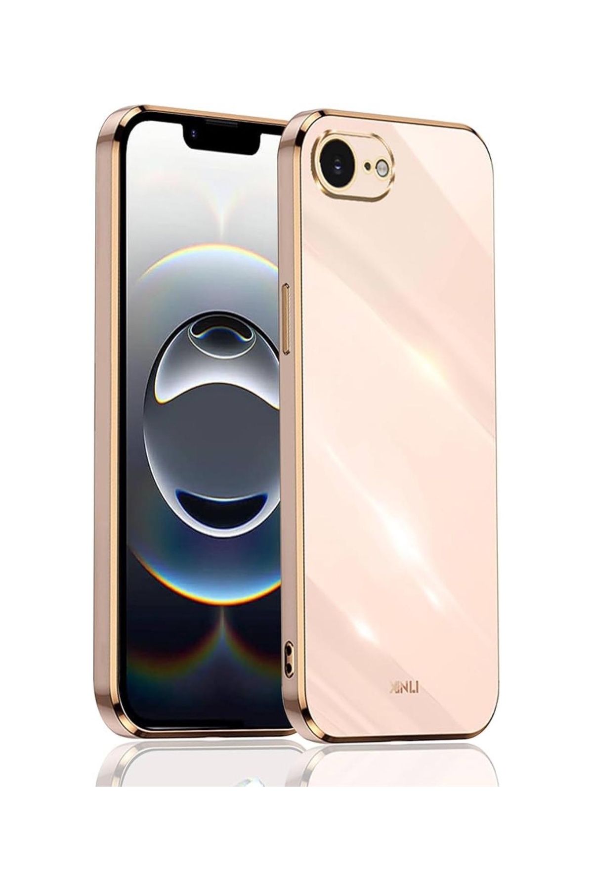 m.tk moveteck Apple iPhone 16E Kılıf Kamera Korumalı Parlak Gold Altın işlemeli Kenarlı Yumuşak Silikon Kapak