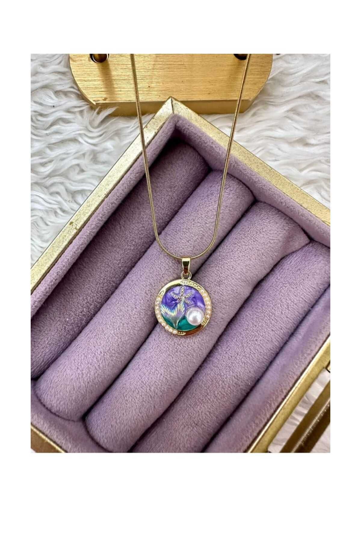 EMKSHOP Çelik Vintage Zarif Mineli Kolye Bohem Tarz Paslanmaz Çelikten Kolye ( 45 cm )