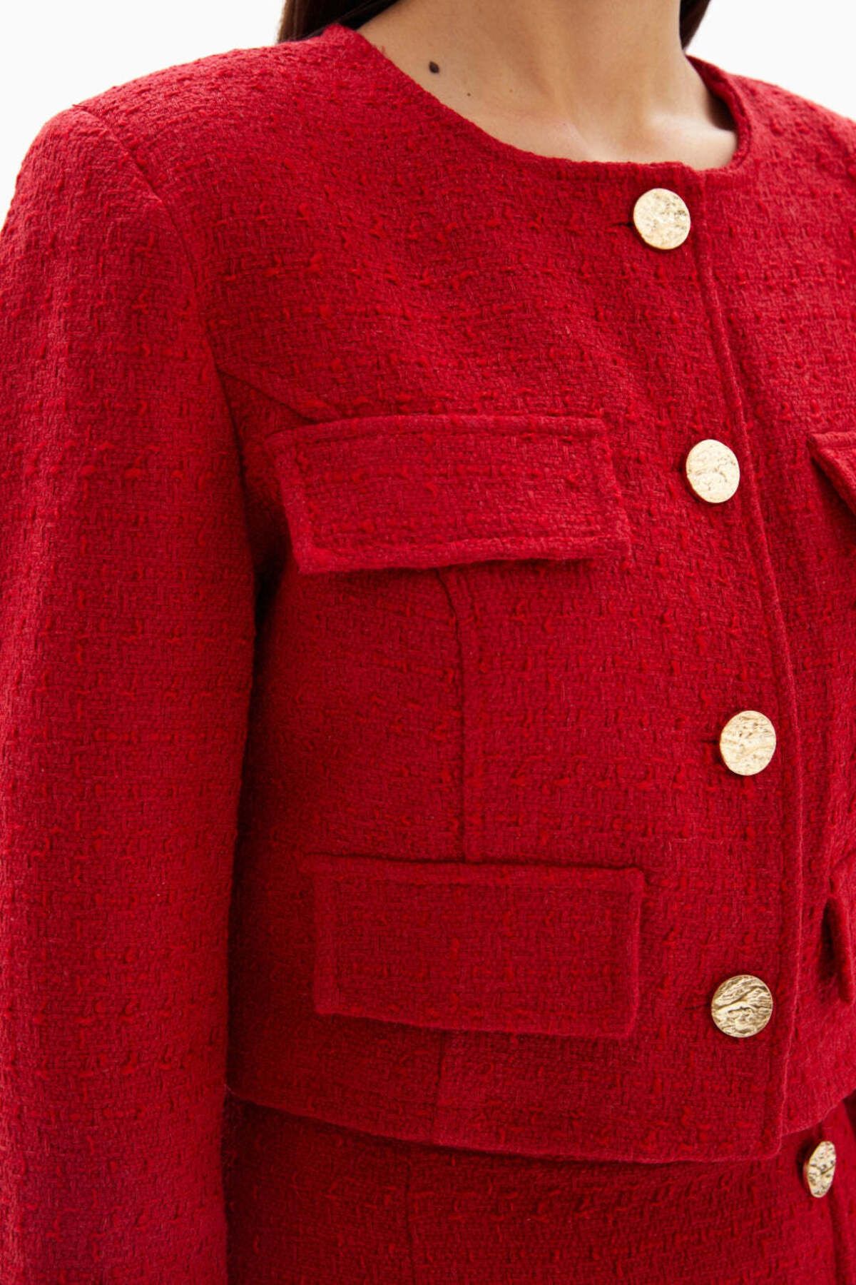 wecre8-Red Buttons Set of Jacket and Skirt By WECRE8 4