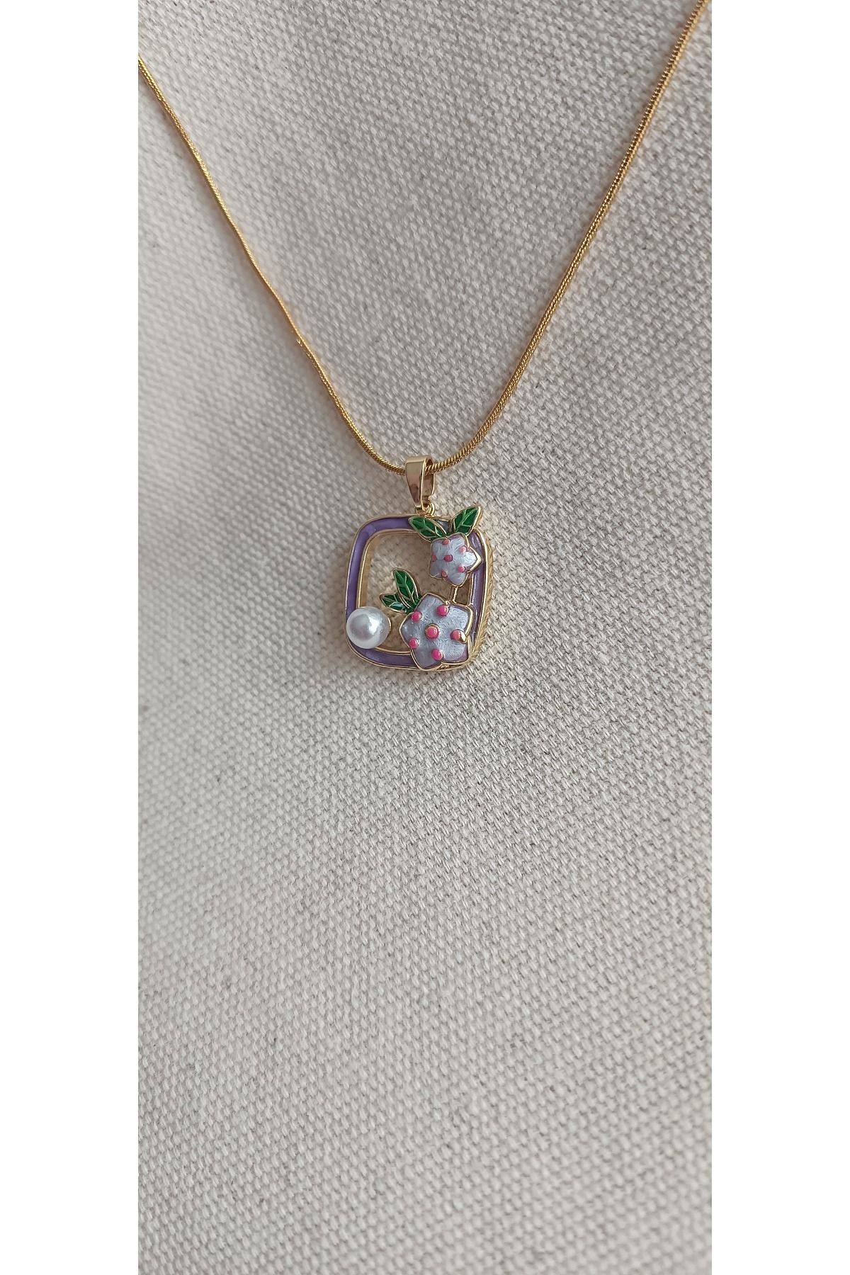 EMKSHOP Çelik Vintage Zarif Mineli Kolye Bohem Tarz Paslanmaz Çelikten Kolye ( 45 cm )