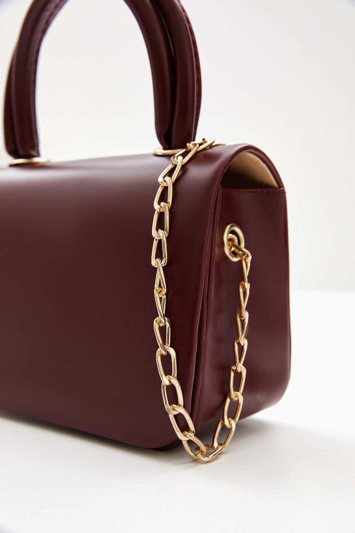 wecre8-Maroon Mini Top Handle Bag with Chain Strap by WECRE8 4