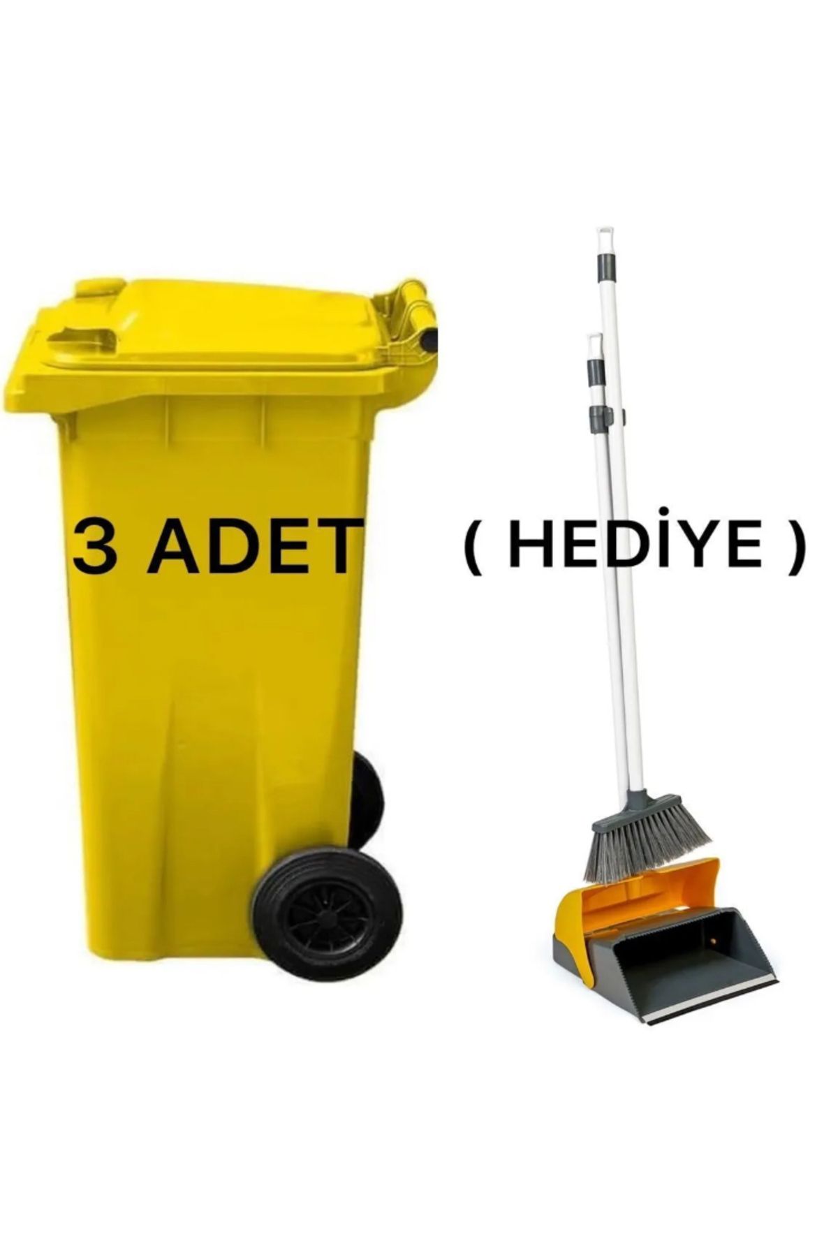 ELCY 3 Adet Sarı Plastik Çöp Konteyneri 120 LT Isıya Karşı Dayanıklı Faraş Hediyeli