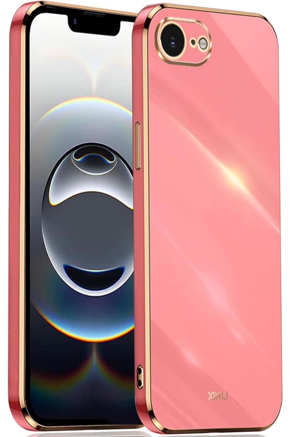 m.tk moveteck Apple iPhone 16E Kılıf Kamera Korumalı Parlak Gold Altın işlemeli Kenarlı Yumuşak Silikon Kapak