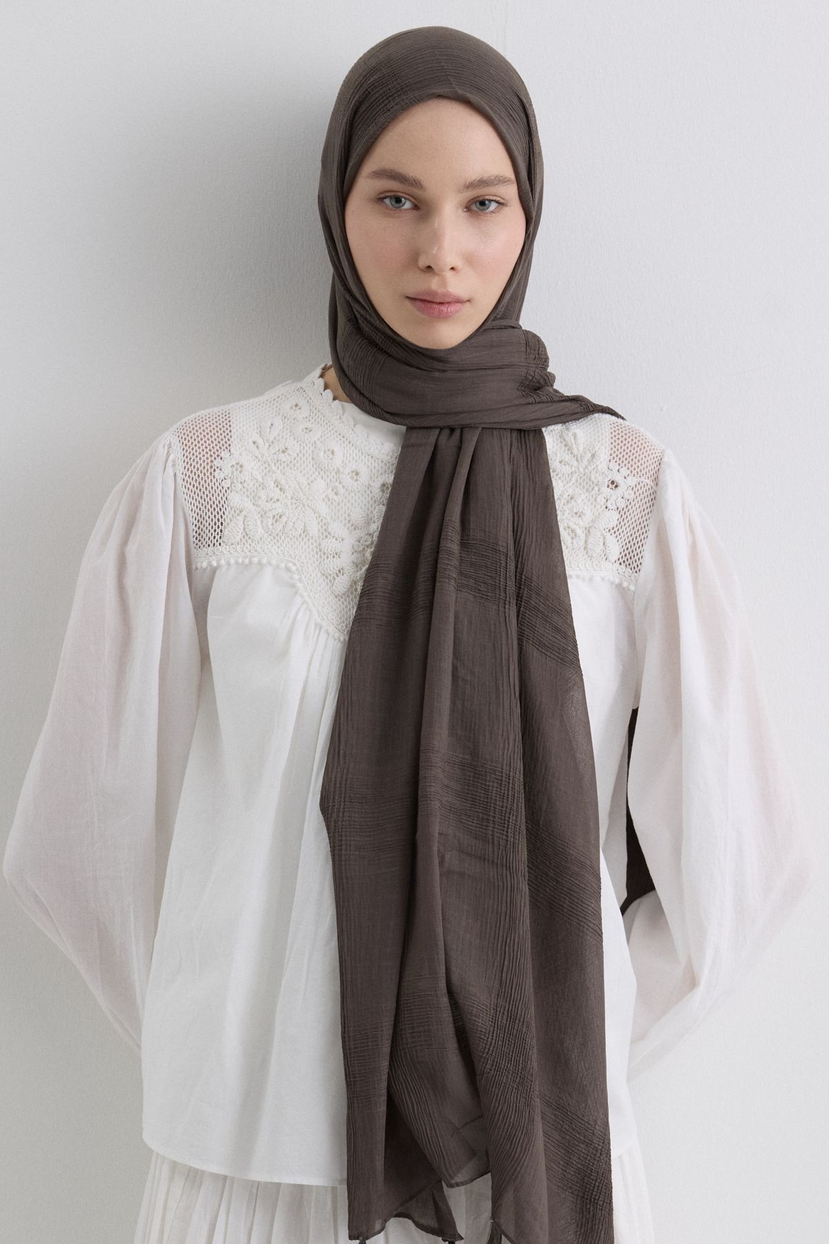 FENZA SCARF Püsküllü %50 Pamuk Brice Şal - Antrasit