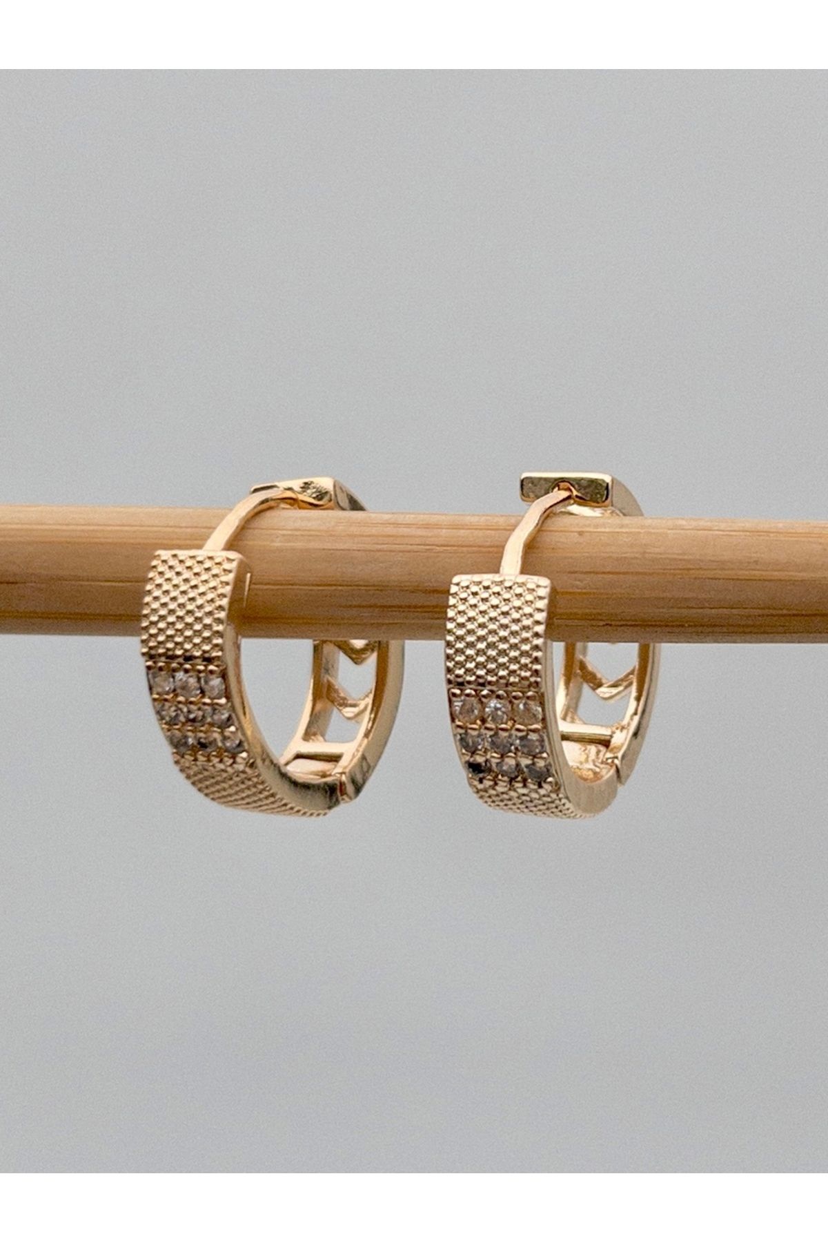 Siya Silver-Zircon Stone Patterned Steel Hoop Earrings 3