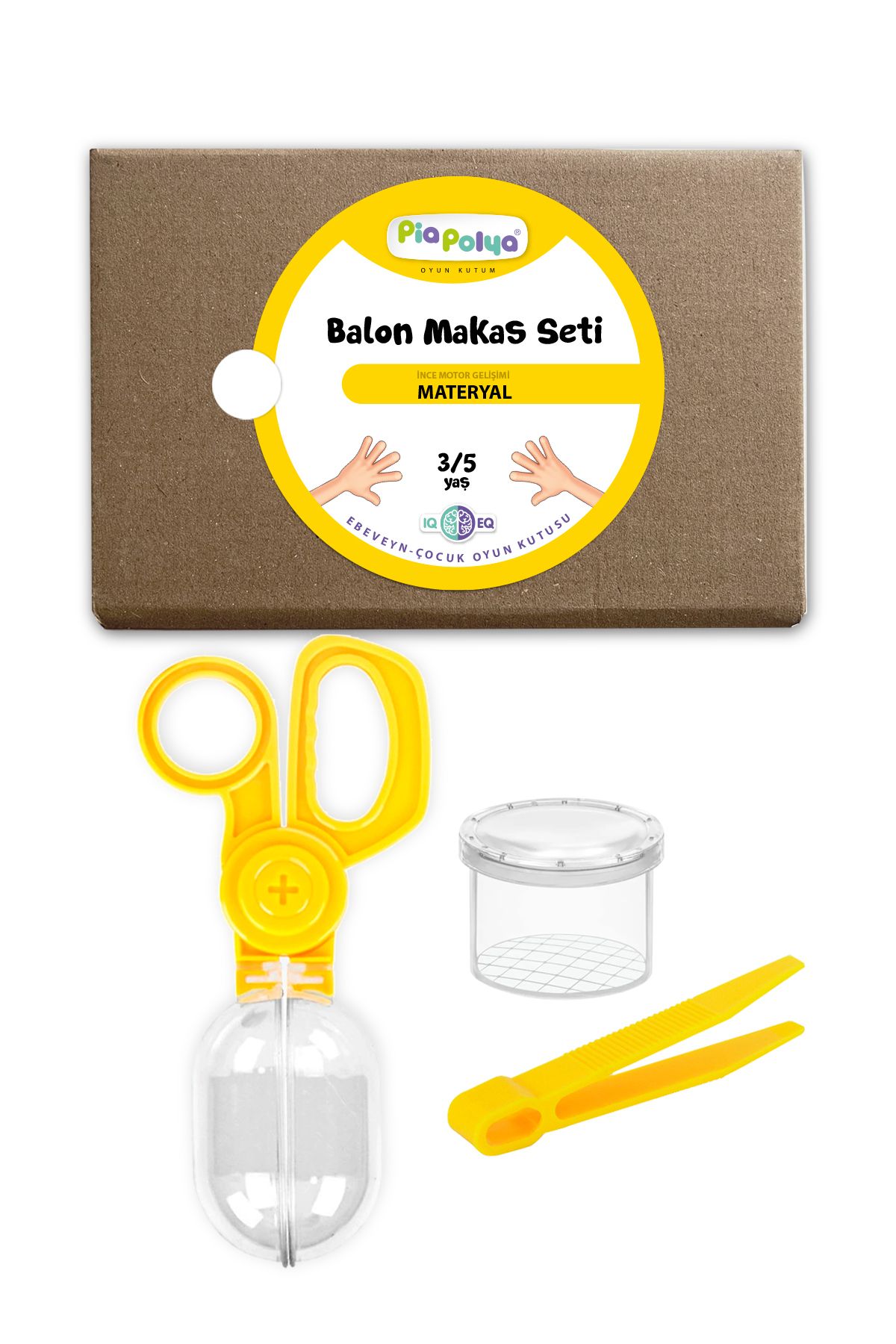 piapolya Balon Makas Seti Sarı | İnce Motor Gelişimi | Materyal | Büyüteçli Mini Gözlem Kutusu | Cımbız