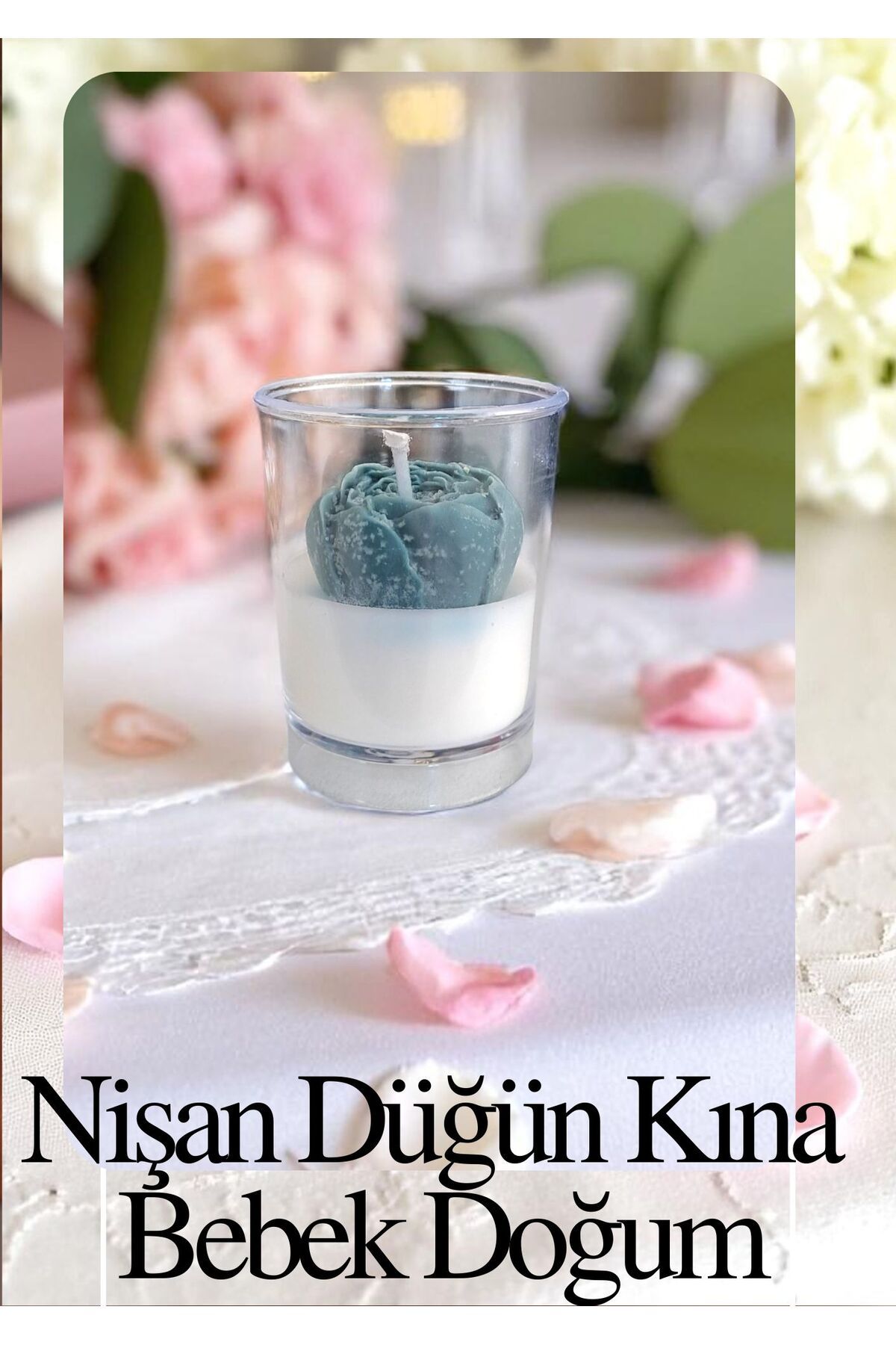 çiğdemcetasarım Söz, Nişan, Kına, Düğün, Mevlüt, Sünnet, Nikah Hediyelik Hatıra Plastik Gül Dekorlu Mum, 10 Adet