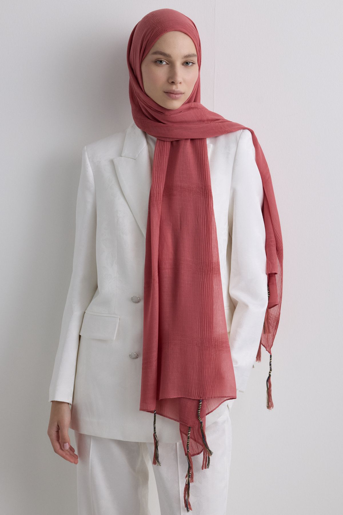 FENZA SCARF Püsküllü %50 Pamuk Brice Şal - Şeftali