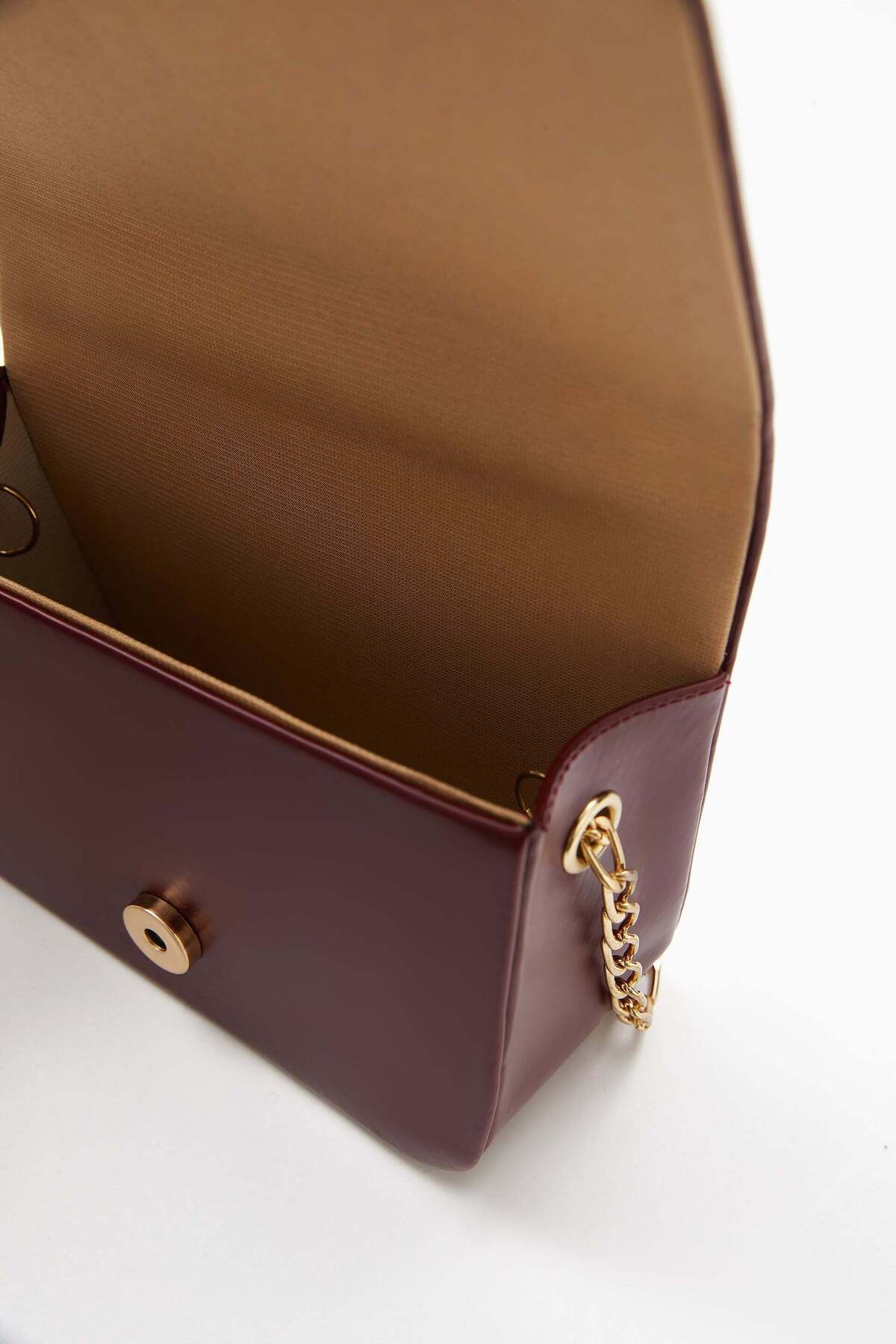 wecre8-Maroon Mini Top Handle Bag with Chain Strap by WECRE8 5