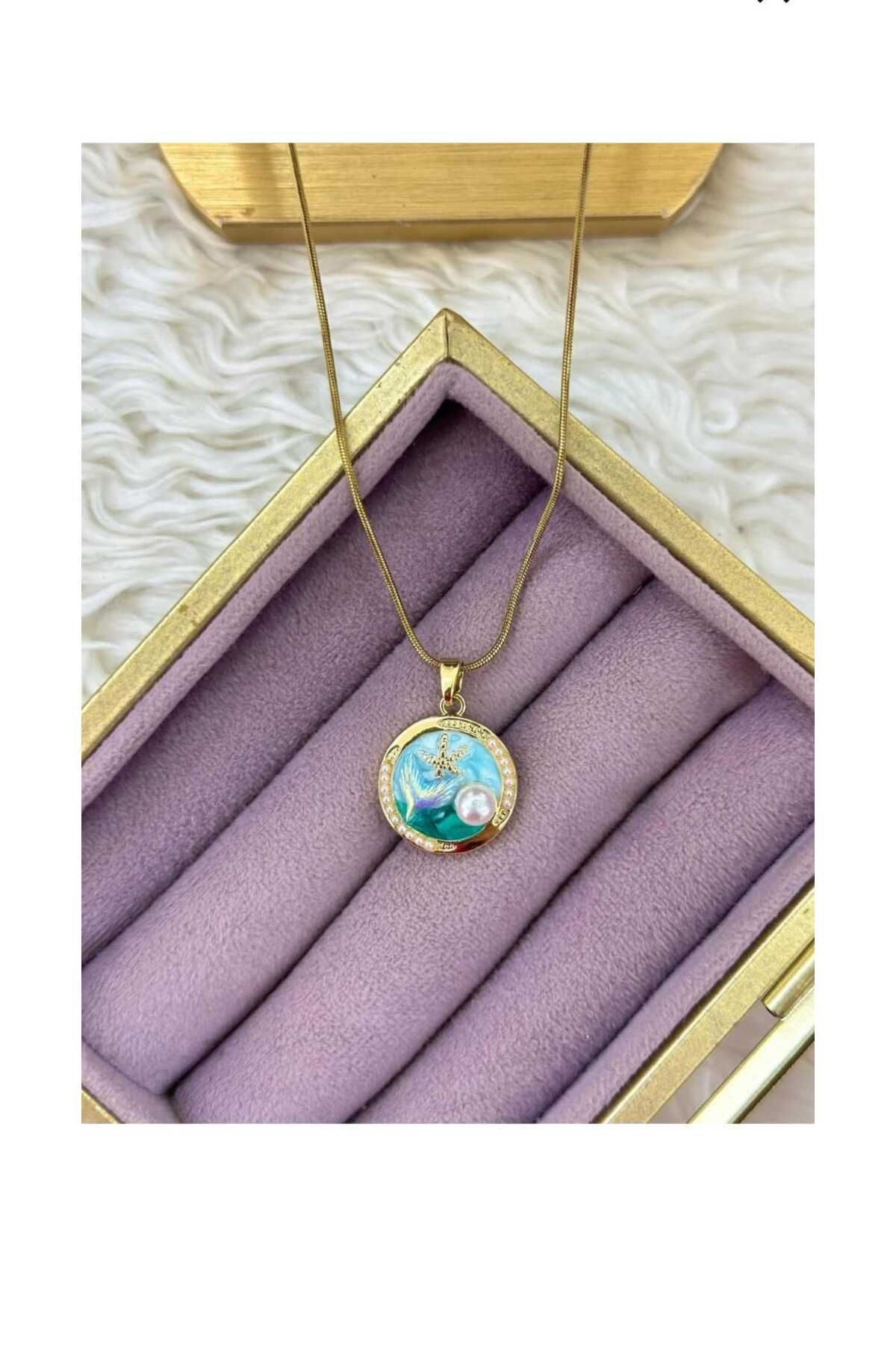 EMKSHOP Çelik Vintage Zarif Mineli Kolye Bohem Tarz Paslanmaz Çelikten Kolye ( 45 cm )