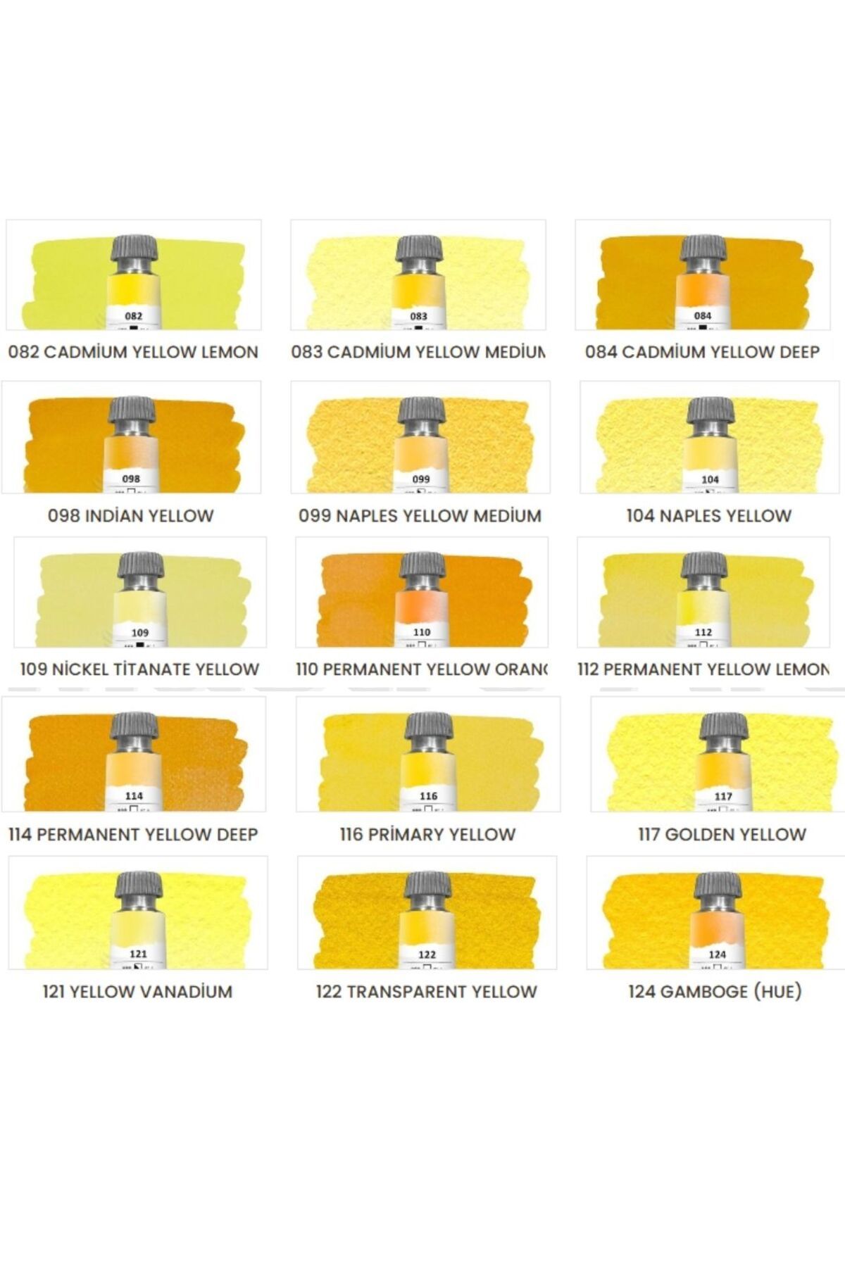 Maimeri Blu Pro Tüp Sulu Boya,Watercolor 12 ml,15'Li Yellow Tones Set