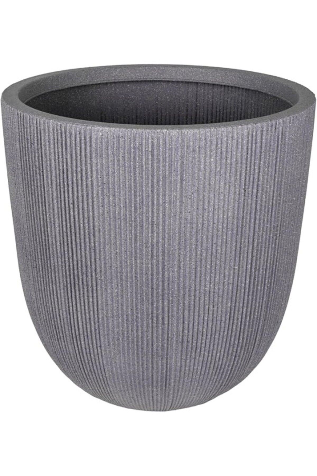 ShopZum Herdekora Oval İç Ve Dış Mekan Saksı Gri Büyük Boy 44X44X44,5 Cm.